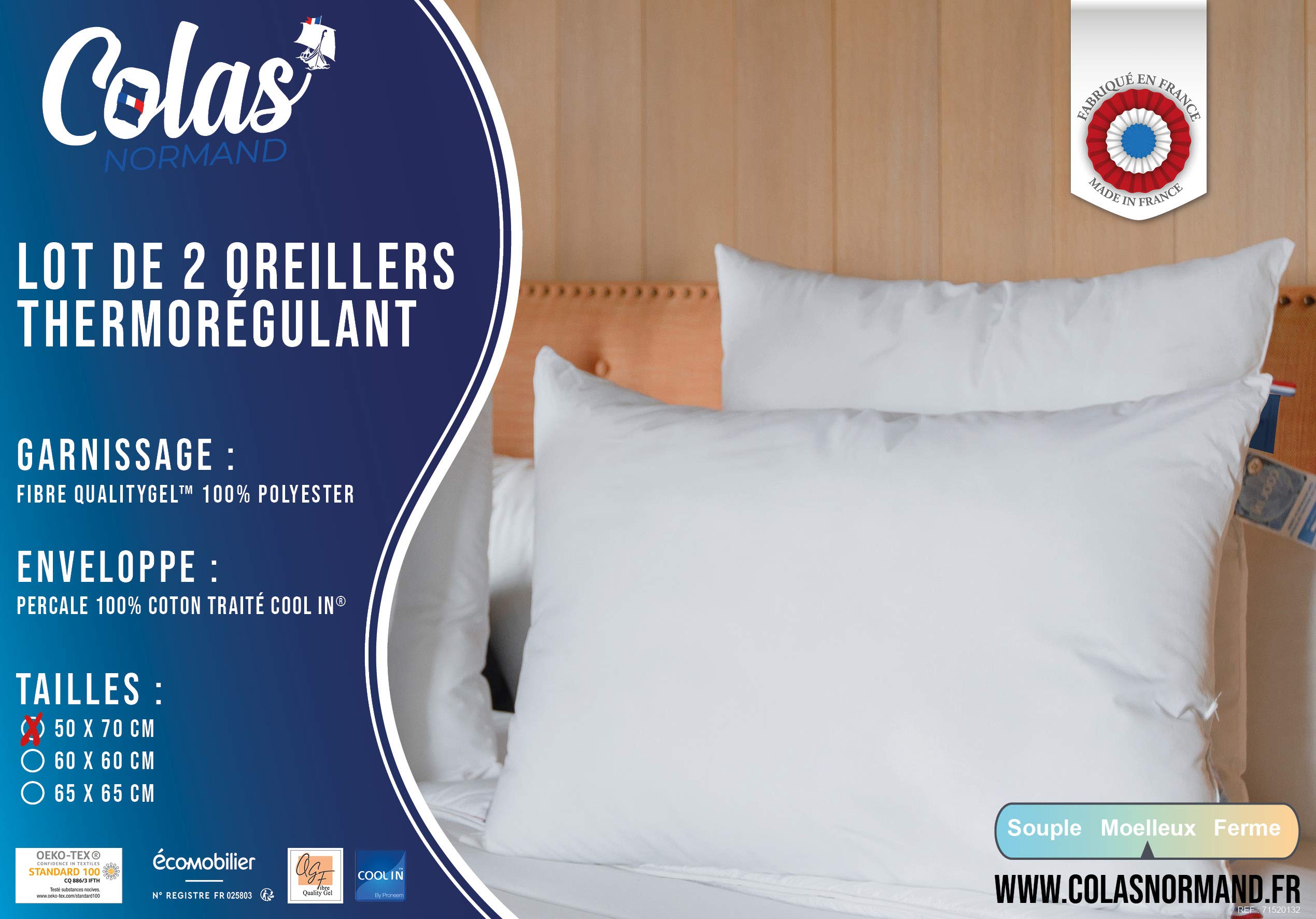 Oreiller Ergonomique Mémoire De Forme Colas Normand - 60x40x12cm - Pour Un Sommeil Réparateur