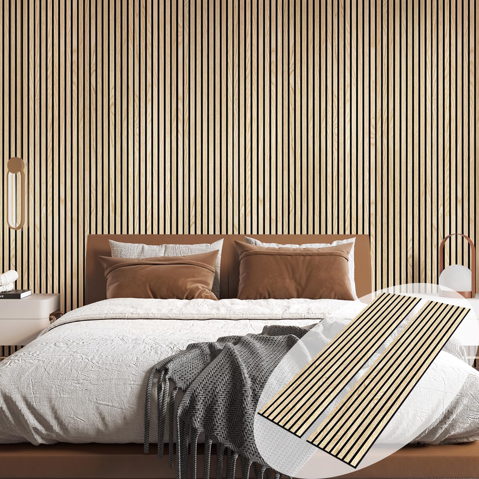 ARMURO 3D Wall Panels for Interior Wall Decor, 2-Pack Wood Panels for Wall, Natural White Oak Veneer Acoustic Panels - 12.6" W x 94.5" L
