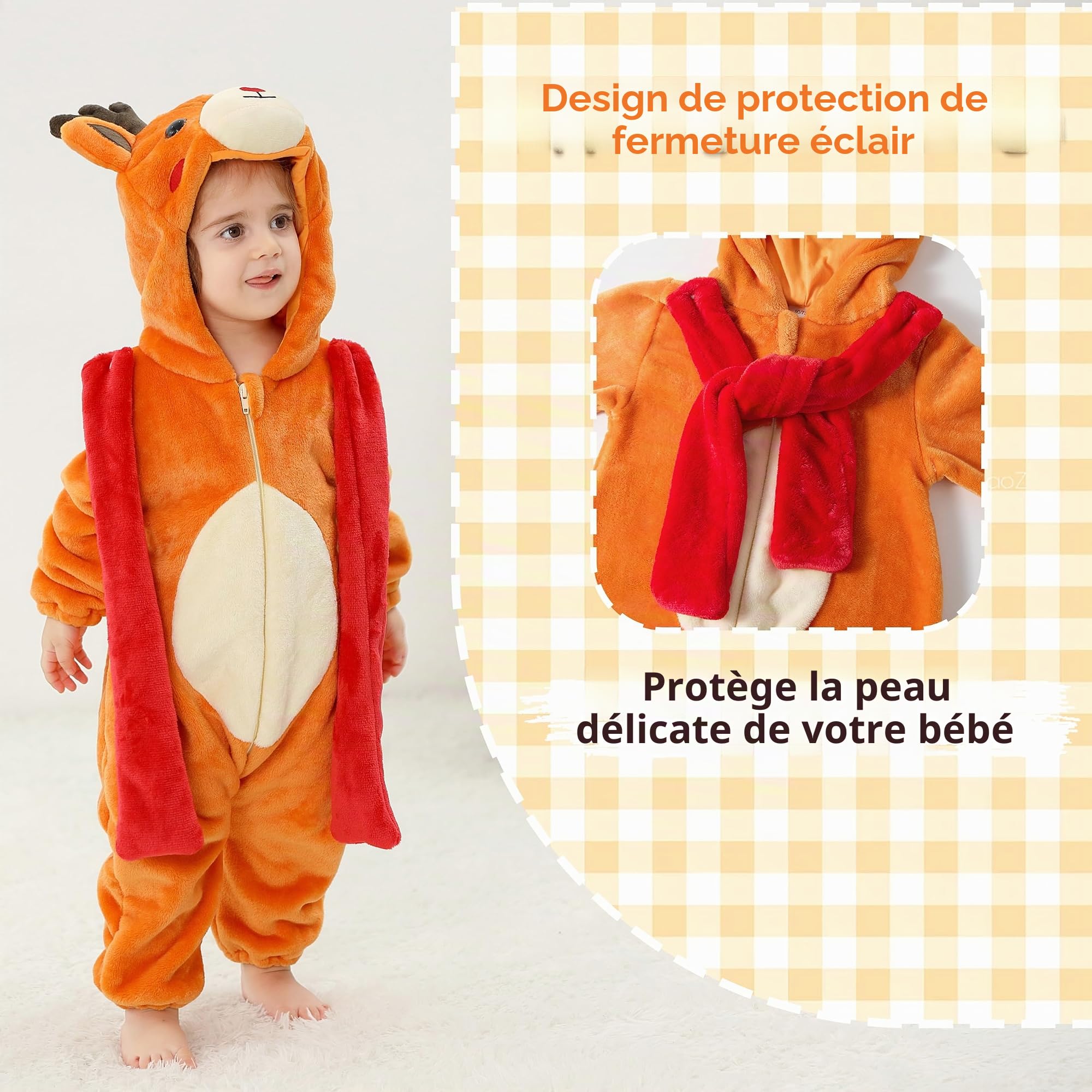LOLANTA Déguisement de Renne Unisexe pour Bébé, Animal Combinaison en Flanelle à Capuche Barboteuse Enfant, Costume de Noël