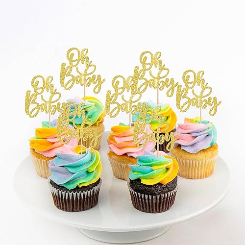 Miniatura 3 de 24 piezas Oh Baby Cupcake Toppers Glitter Baby Shower Cupcake Pick Oh Baby Cake Pick para baby shower, niños y niñas, fiesta de cumpleaños,