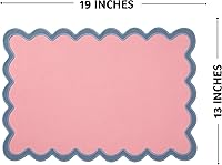 Vista 4 de Folkulture Placemats Set of 4 (13 x 19) 100% Cotton, Cute, Heat Resistant,Machine Washable Scalloped Place Mats Pink Rectangular Cloth Table