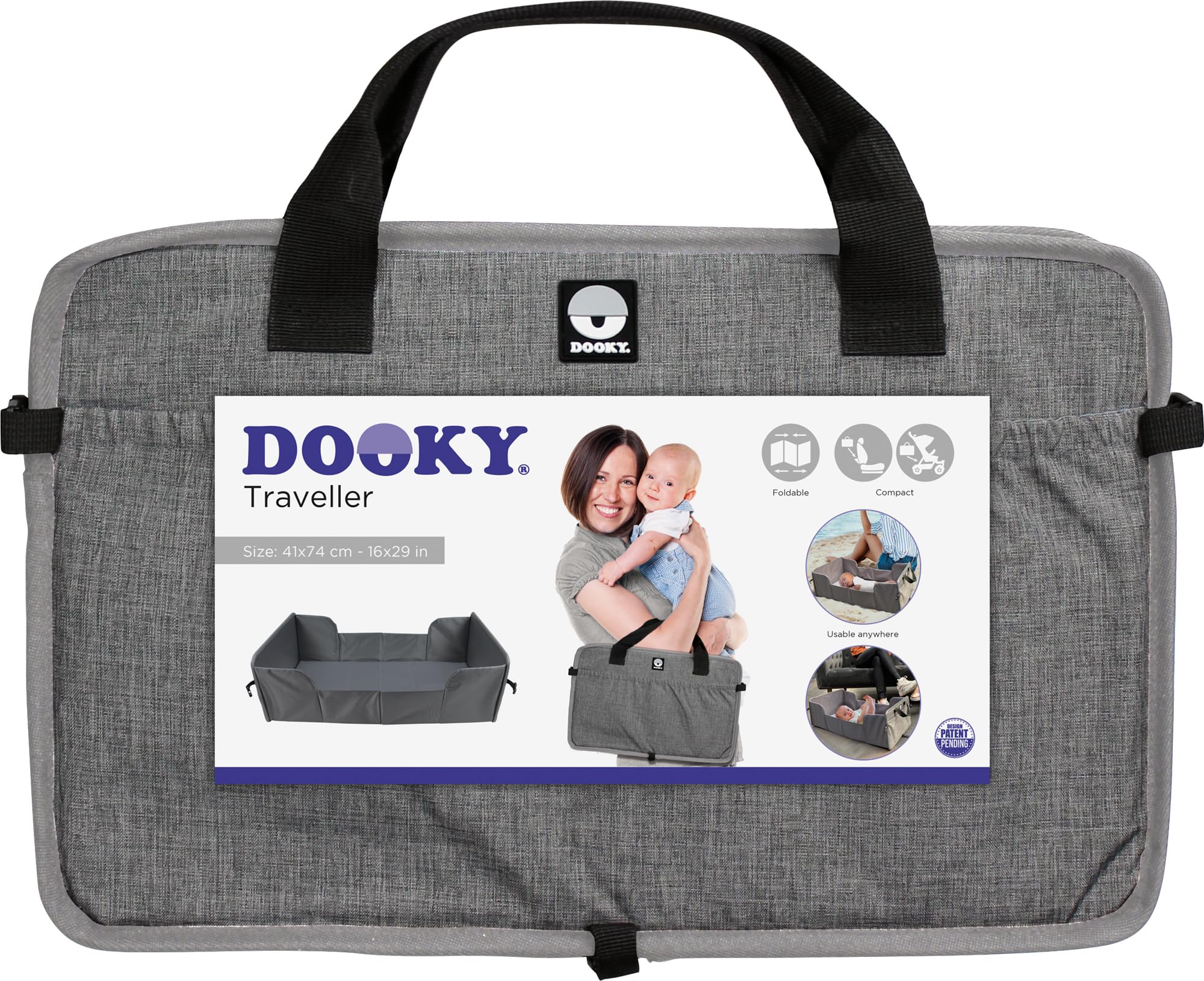 Dooky Original Traveller - lettino pieghevole per bambini - super leggero, tasche esterne, 41 x 74 cm (assemblato) /41 x 26 cm (piegato), 100% poliestere, nero