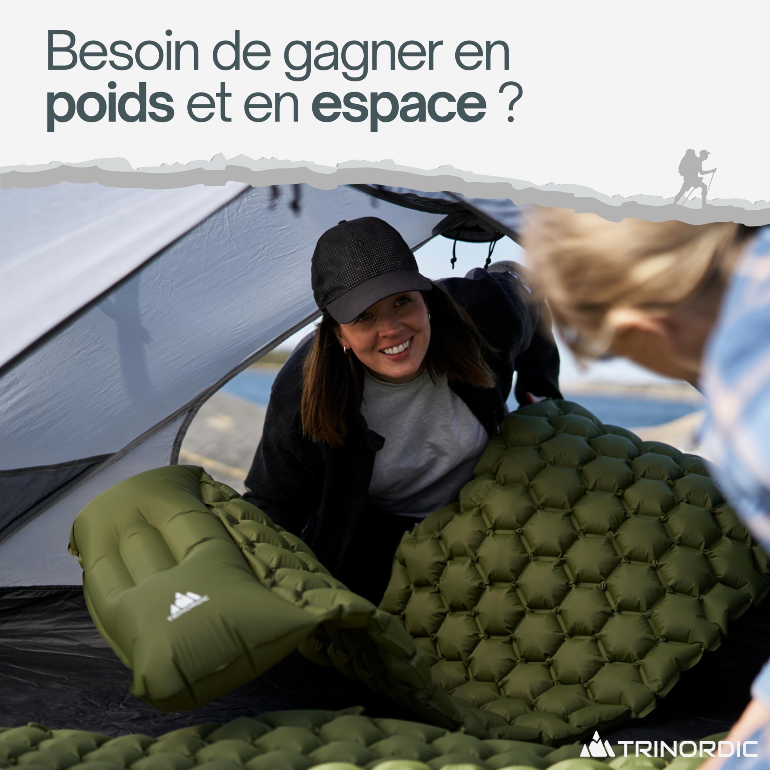 TRINORDIC Tapis de Camping Gonflable Ultraléger avec Oreiller - Matelas Pneumatique Simple pour Un Confort Optimisé - Matériel de Camping Durable et Léger pour Aventures en Plein Air