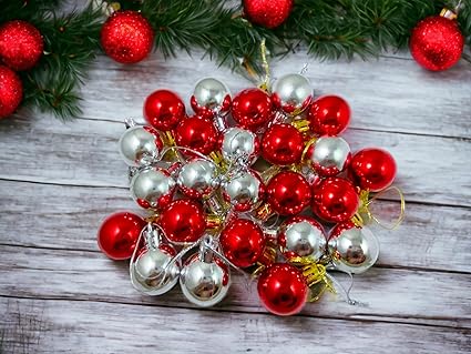 Sesonby Small 12 Red 12 Silver Balls Christmas Balls Christmas Ornament Balls Christmas Ornaments for Christmas Tree Home Decorative Ball for Xmas Tree Shatterproof Decorations Party Christmas Decor