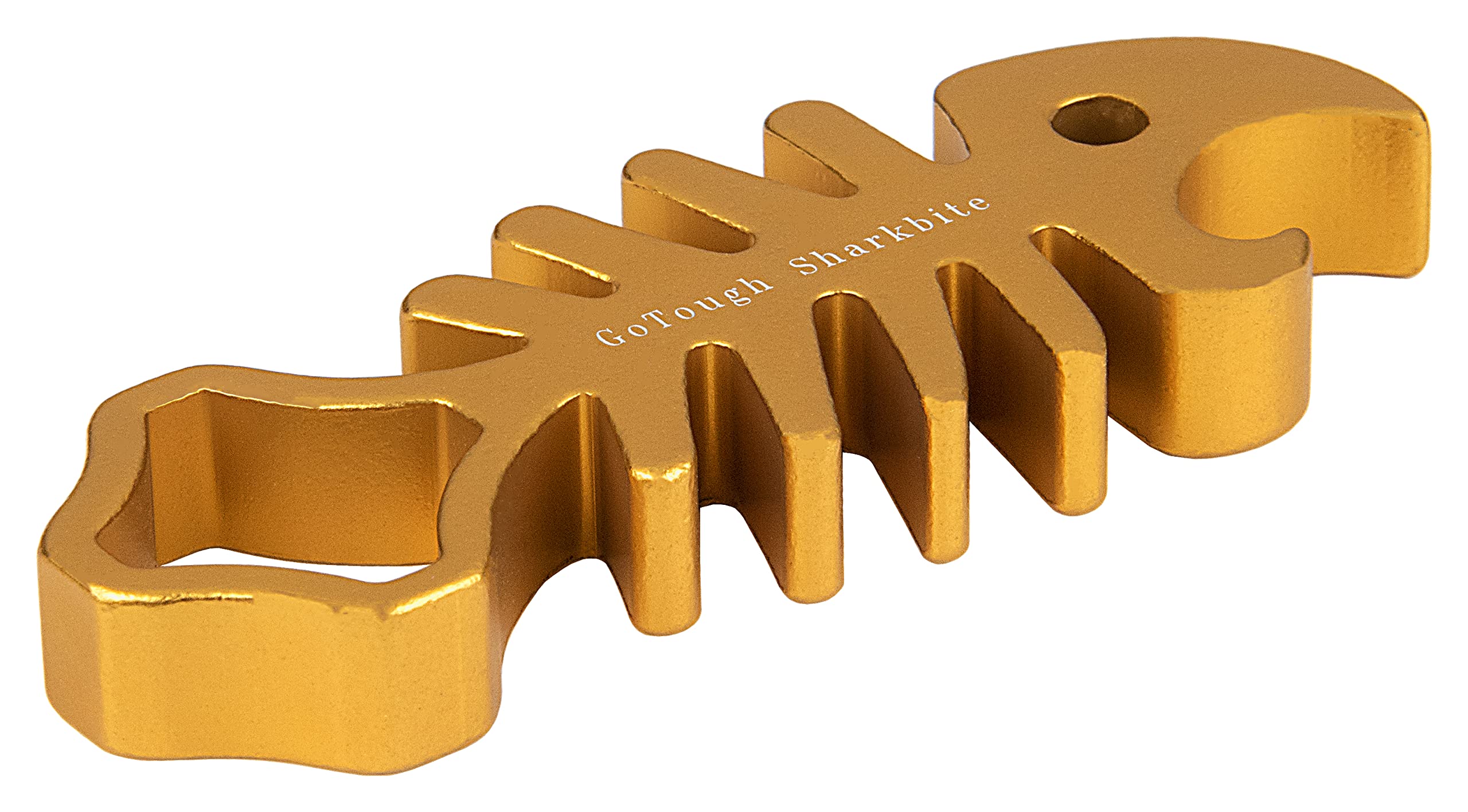 Fotodiox Pro GoTough Sharkbite - Gold Aluminum Metal GoTough Wrench for Tightening GoPro Mounting Knobs, Screws and Bolts; Shark Styled Wrench with Bottle Opener