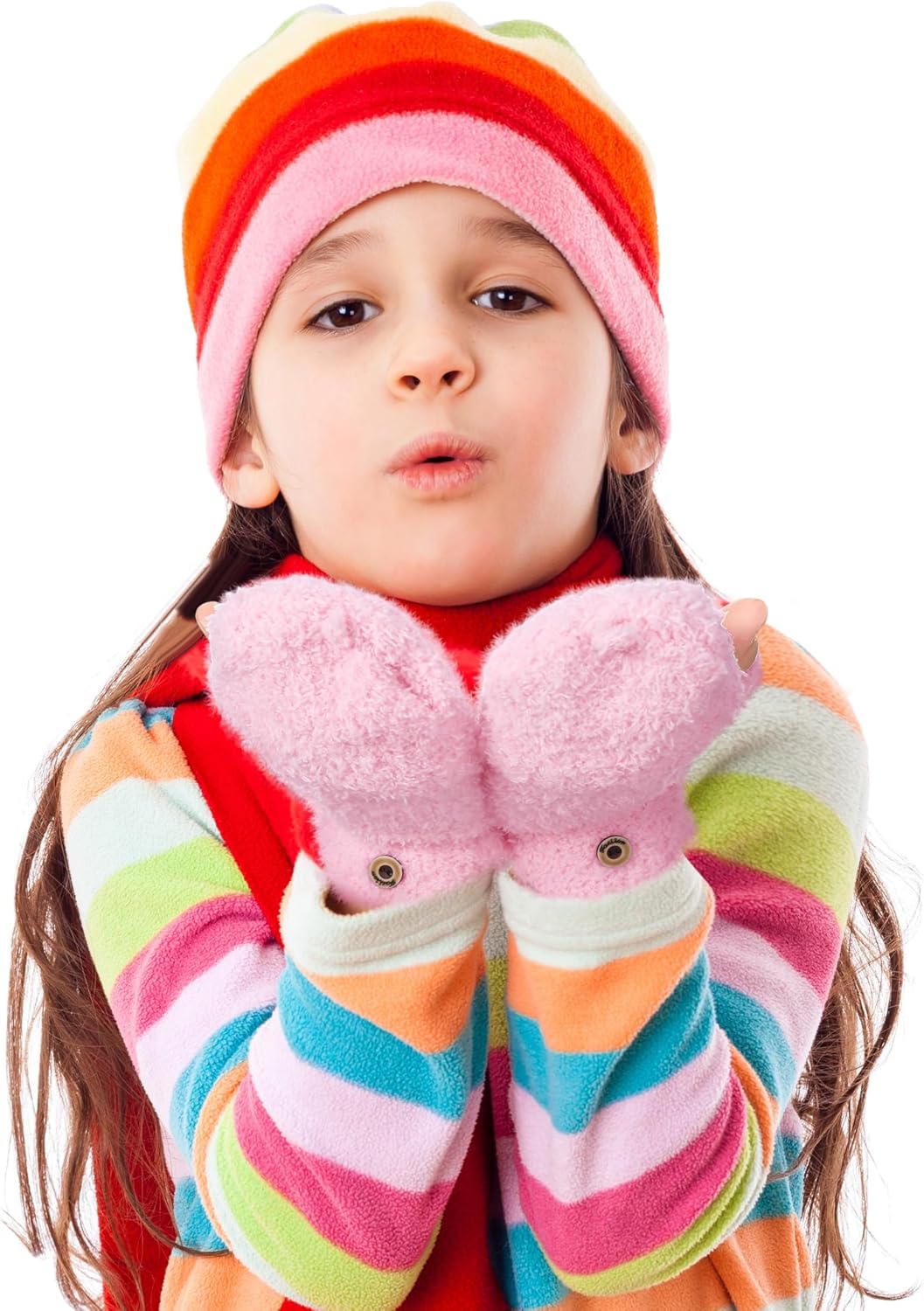 Geyoga 3 Pairs Kids Fingerless Gloves Winter Flip Gloves Warm Convertible Mitten for Girls Teenager Half Fingerless Mittens - Image 2