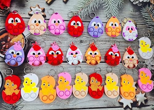 Miniatura 2 de 24 paquetes de huevos a granel pollos mochila llavero mini pop Fidget fiesta Pascua regalos escuela estudiantes premios burbuja
