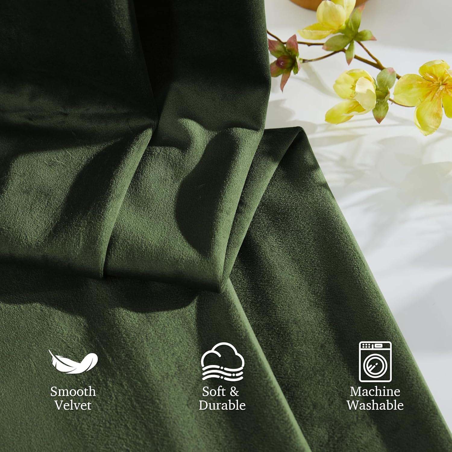 StangH Green Velvet Curtains 108 Inch Length, Floor to Ceiling Luxury Drapes for Art Gallery, Heavyweight Room Darkening Window Treatment with Back Tab & Hook Belt, W52 x L108, 2 Panels