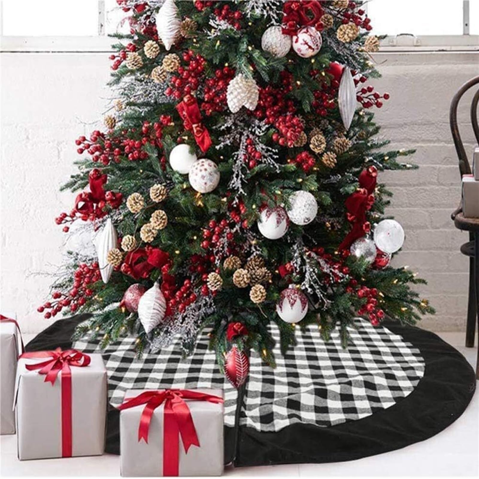Weihnachtsbaum Rock, Überprüfen Sie Weihnachtsbaum-Rock-Land-Weihnachtsbaum-Dekorationen-Baum-Röcke-Weihnachtsverzierungen Decke Weihnachtsbaum(Black)