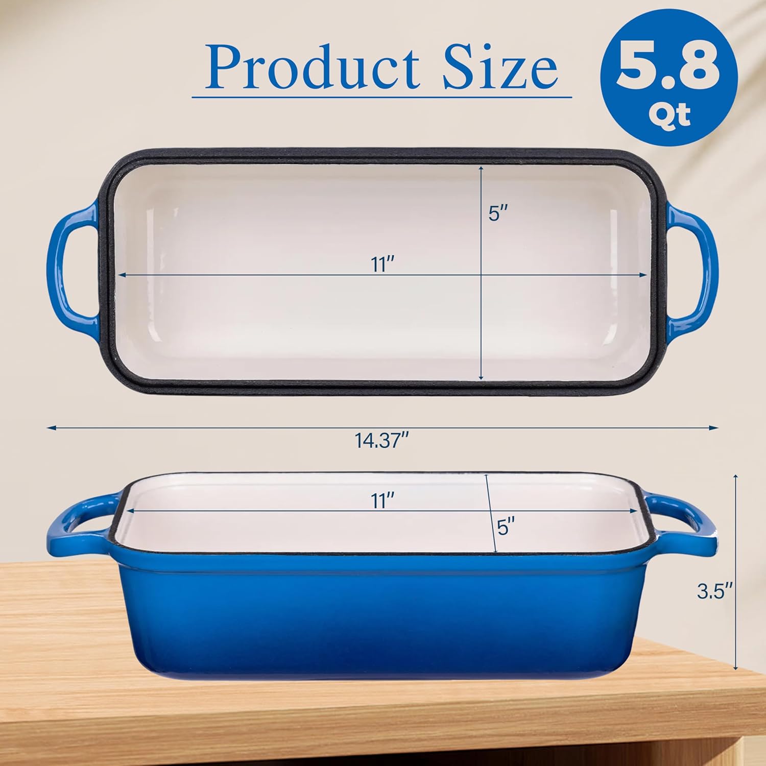 11x5 Inch Cast Iron Loaf Pan with Lid, Large Loaf Pans for Sourdough Bread Baking, Even Heat Distribution Dutch Oven Bread Pan for Homemade Bread, Meatloaf (5.8Qt, Marseille)