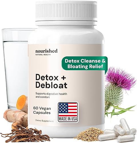 Nourished Natural Health Detox + Debloat - Cardo mariano y raíz de diente de león Suplemento vegano para mujeres - Alivio de la hinchazón y apoyo de
