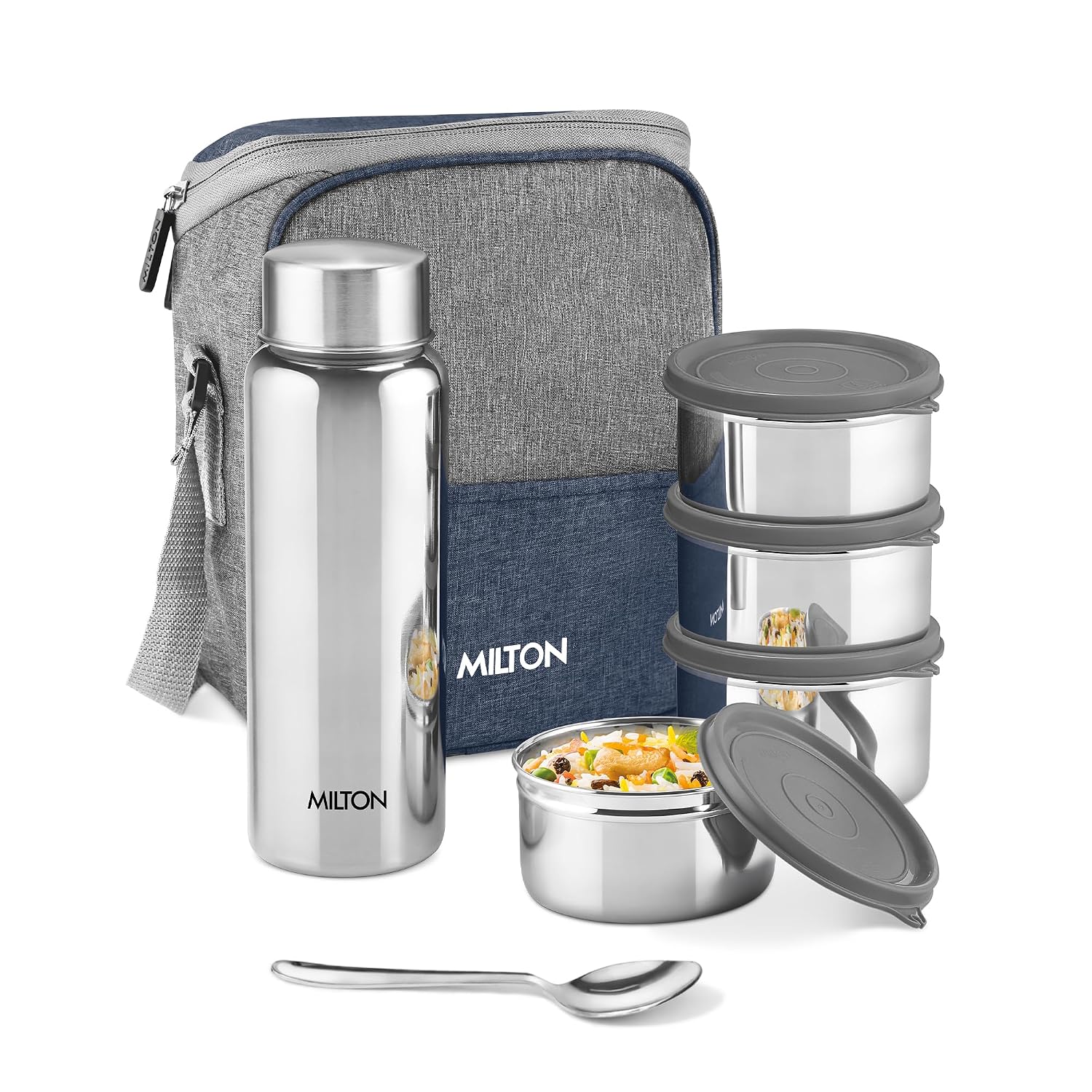 MILTON Glossin Stainless Steel Lunch Box | High Gloss Containers I Stylish & Washable Jacket | Food Grade | Easy to Carry...