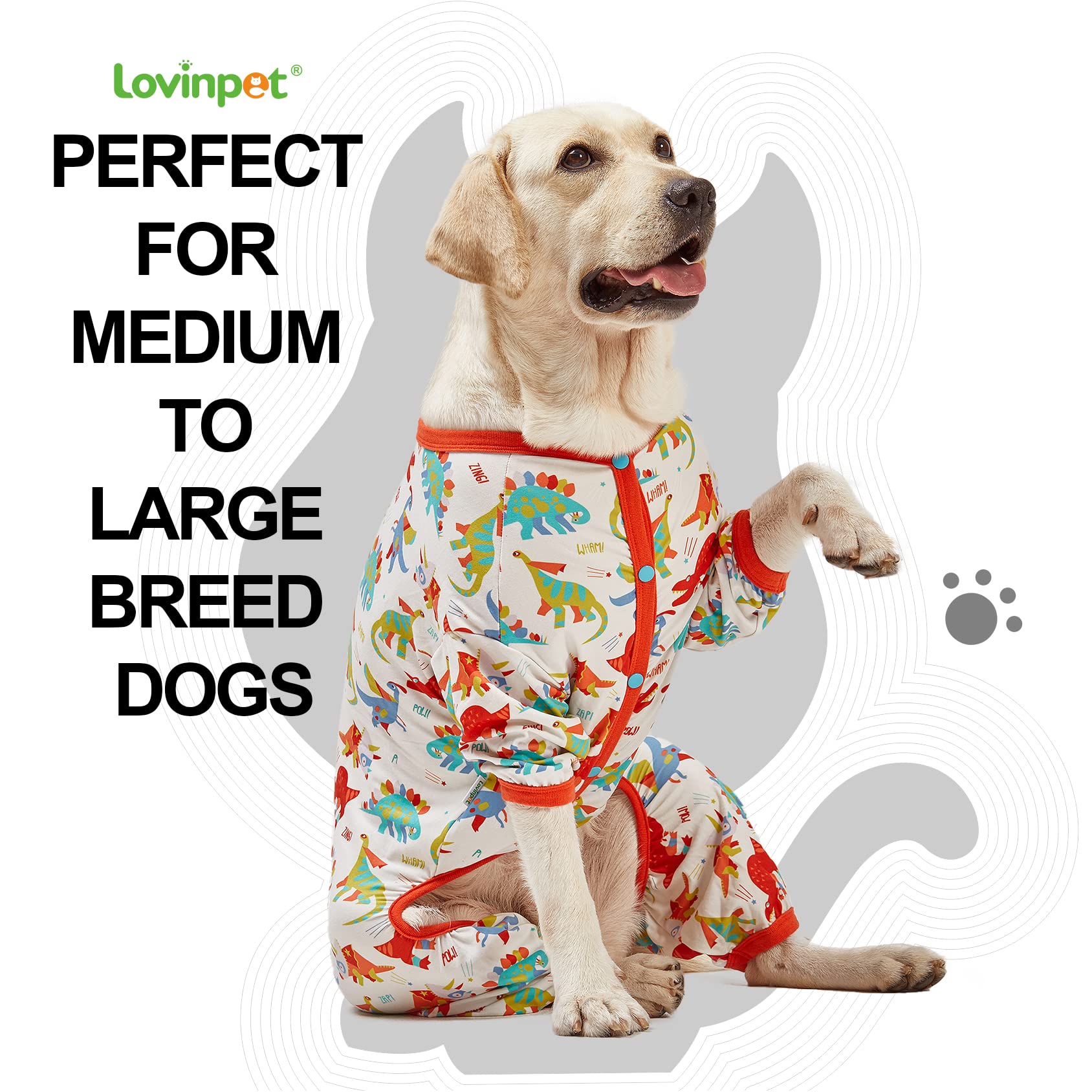 LovinPet Hundepyjama Für Große Rassen – Anti-Leck-Shirt Mit Träume-&-Pferde-Print – Leichtes Ganzkörper-Shirt Für Pitbull, Labrador & Mehr