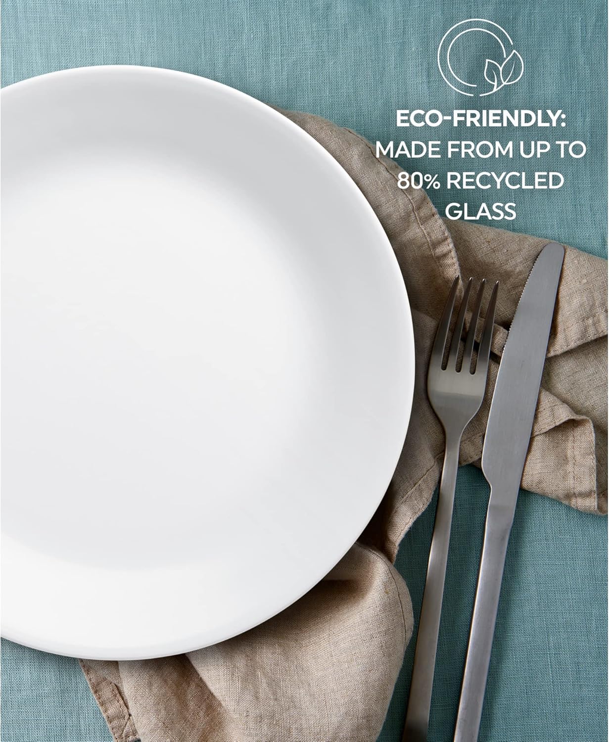 ZOID 3120NM Glass Glossy Mugless Dinnerware Set, White, 16 Pieces