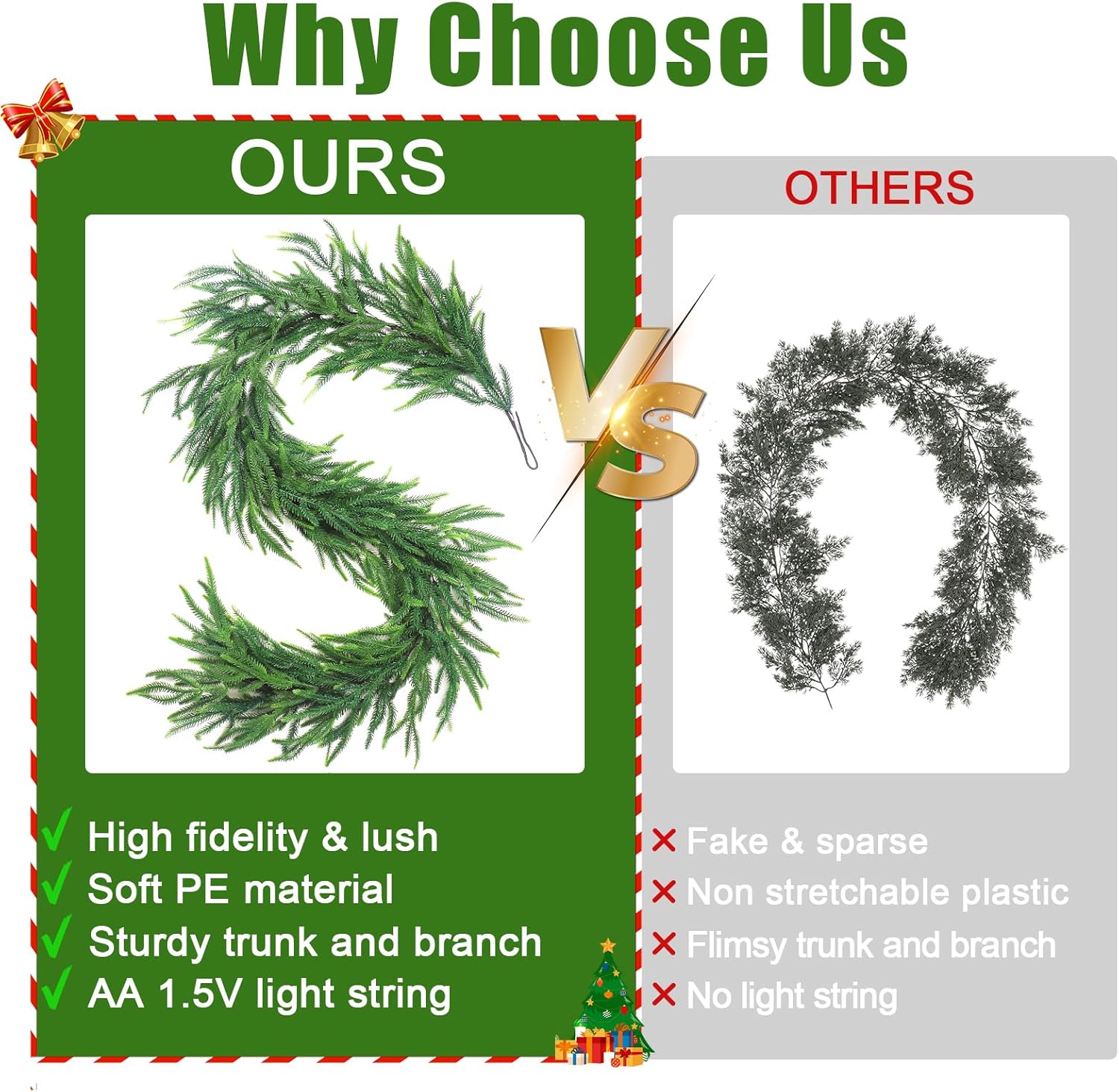 Norfolk Pine Garlands with Light String, 6Ft Artificial Soft Christmas Pine Garland, Green Real Touch Greenery Garland for Table, Mantle, Staires, Wall, Premium Indoor/Outdoor Christmas Decorations - Image 7