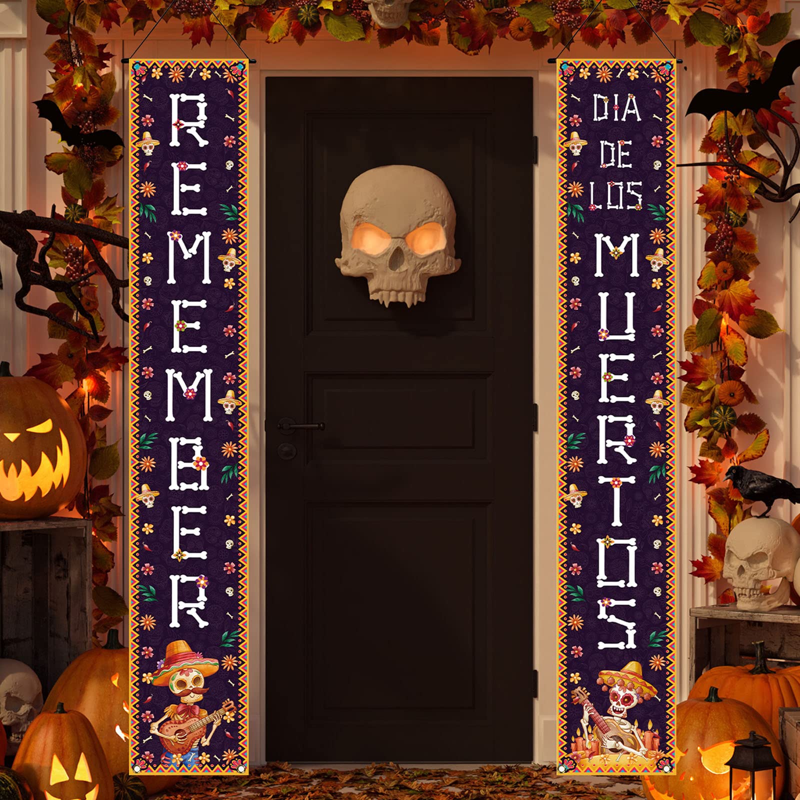 Dia De Los Muertos Türabdeckung 180x90cm - Tag Der Toten Türdeko Für Halloween & Partys