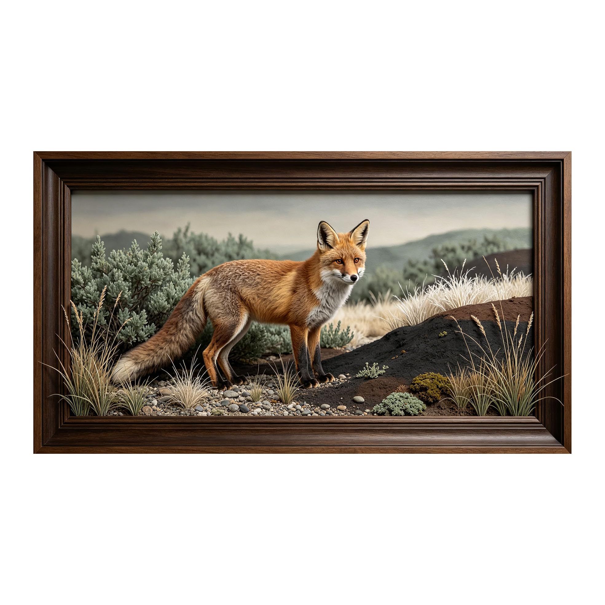Yzpallescene 3D 3D Framed Wall Art 50cm×90cm Red Fox Wilderness Landscape Oil Painting Large Size SelfAdhesive Removable Wall Decor Prints Artwork for Living Room Bedroom Office