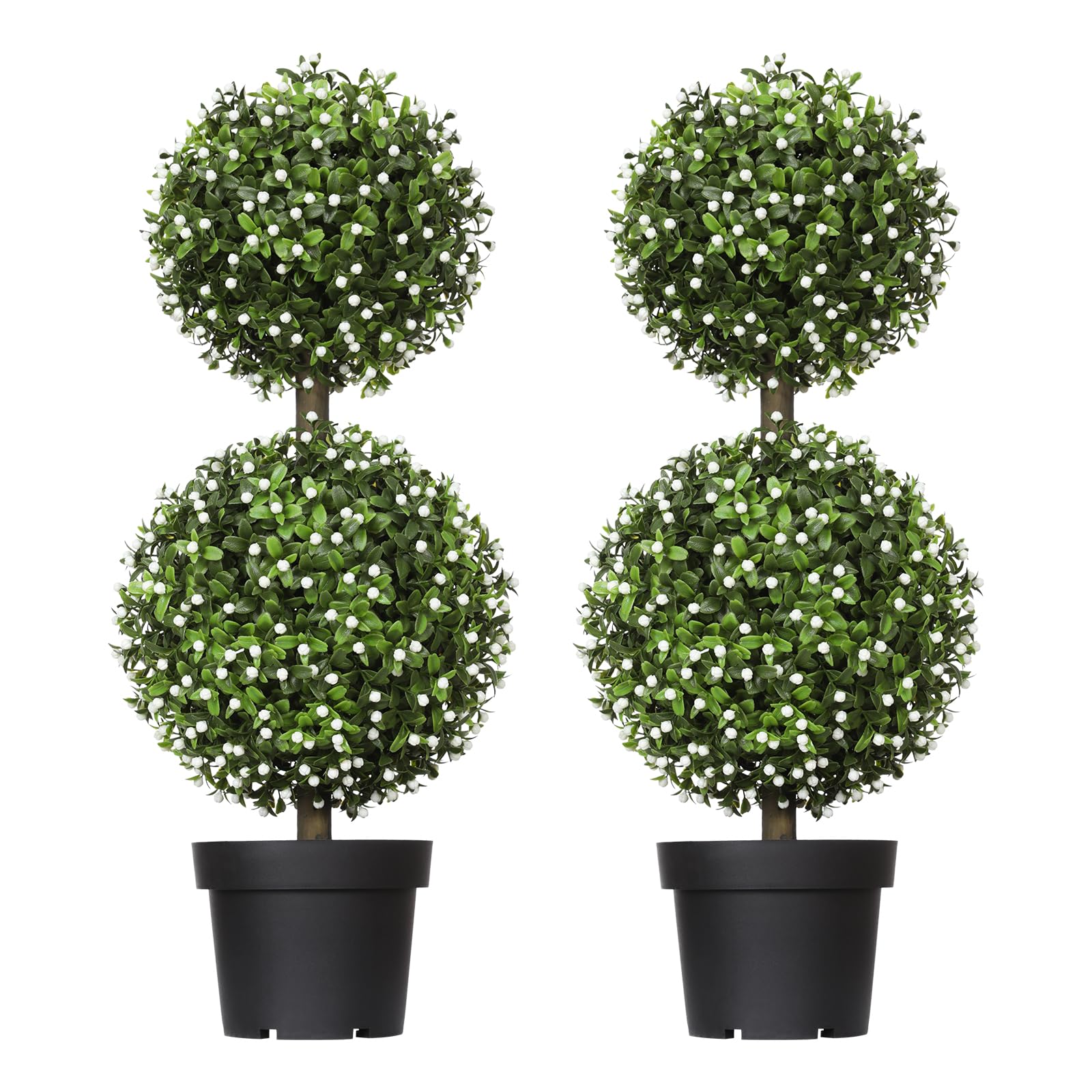 2FT Artificial Boxwood Topiary Tree 2 Pack, Artificial Boxwood Double Ball Topiary Trees, UV Resistance Rated Faux Topiaries Tree, Fake Greenery Plants Ball Tree for Porch,Home,Garden Decor(Set of 2)