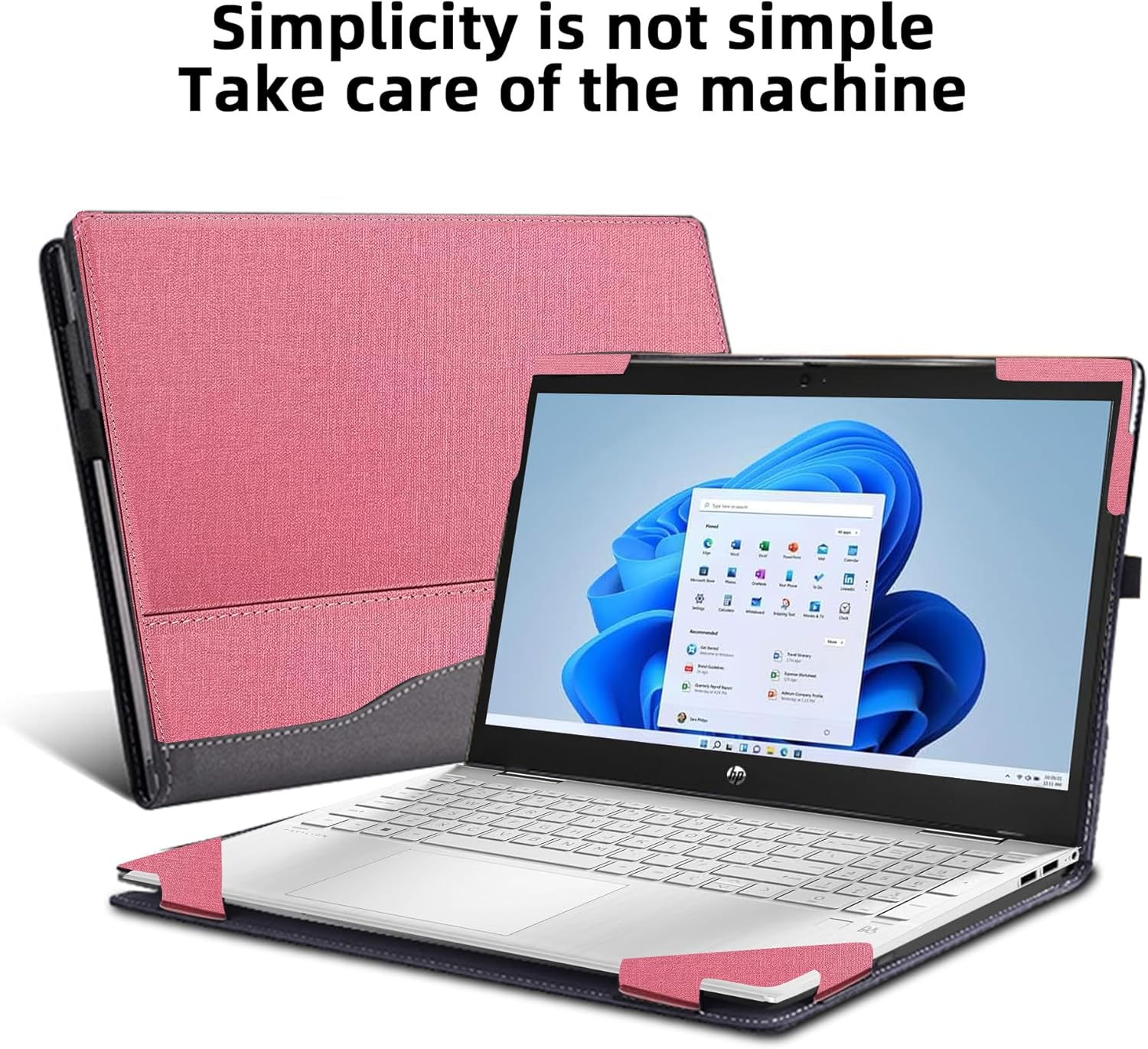Laptop Cover for HP Envy x360 Laptop 15t /15z-XXX/ 15-ed/15-er/15-ep/15t-es100...All Inclusive Drop Case 15.6" PU Leather Inside Pocket Cover (15.6inch, Pink) - Image 2
