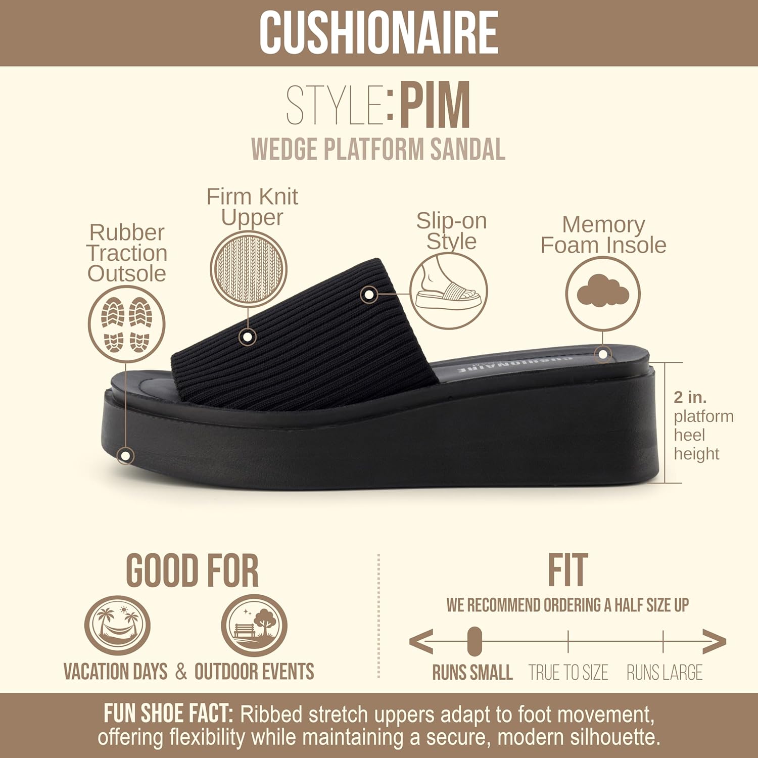 CUSHIONAIRE Pim Wedge Chunky Platform Womens Sandals with Firm Knit Upper & Memory Foam Summer Sandals for Women - Image 4