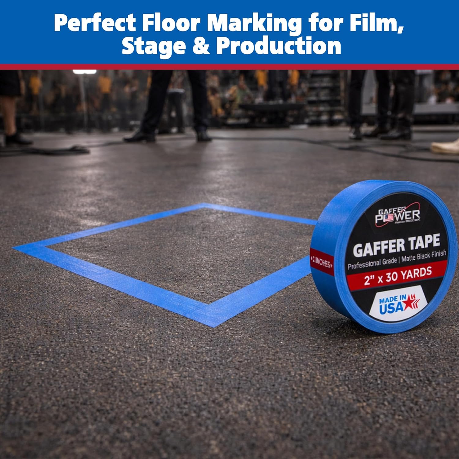 Gaffer Power Electric Blue Gaffer Tape 2” x 30 Yards – No Residue, Made in USA, Professional Grade, Non-Reflective Matte Cloth Tape for Stage, Photography & Cable Management