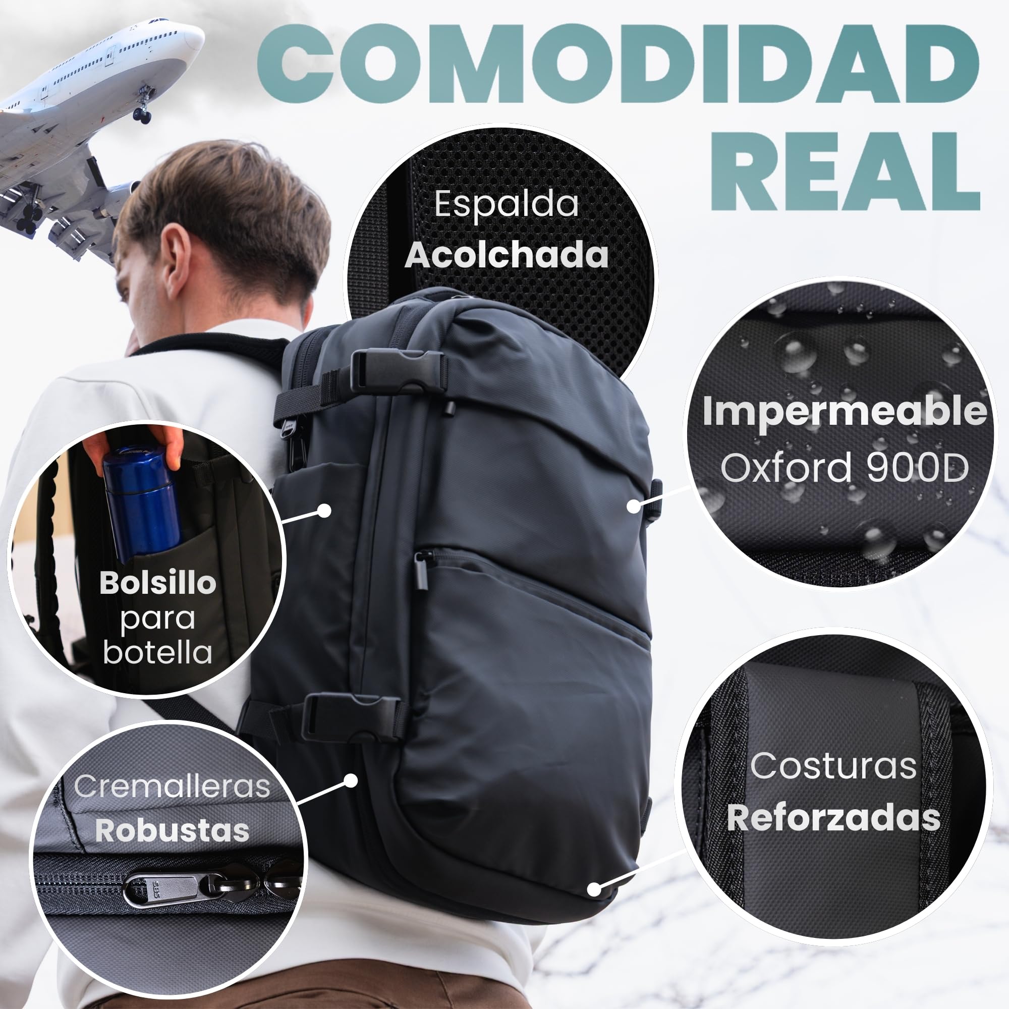 Mochila cabina al vacio 40x30x20 con bomba – Evita pagar equipaje: comprime tu ropa. Ideal para Ryanair y vuelos low-cost en escapadas de 3 a 5 días. Mochila de viaje premium con sistema de compresion