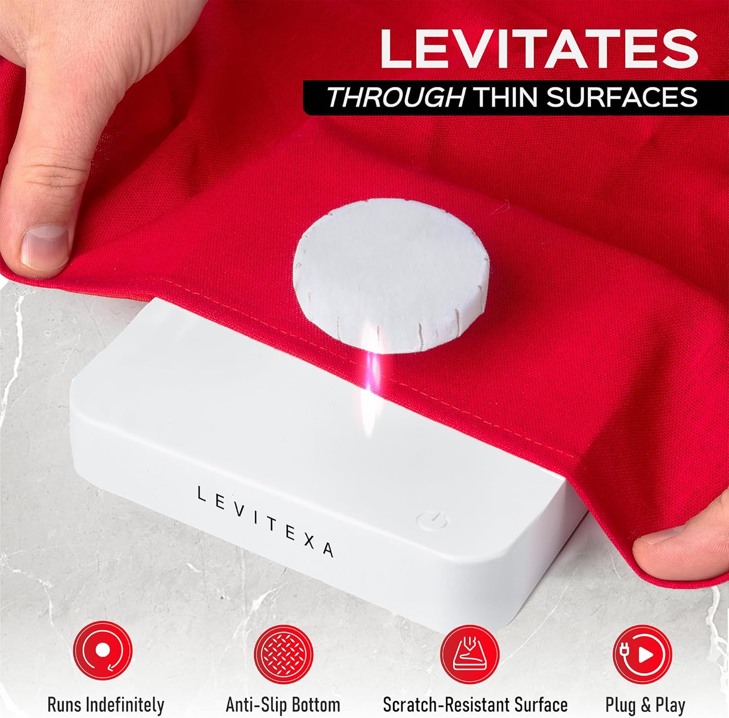 Nimbus Levitating Display - Floating Display, Levitating Display Stand, Levitating Decor, Magnetic Display, Magnetic Levitation for Figures and Toys White Square Base