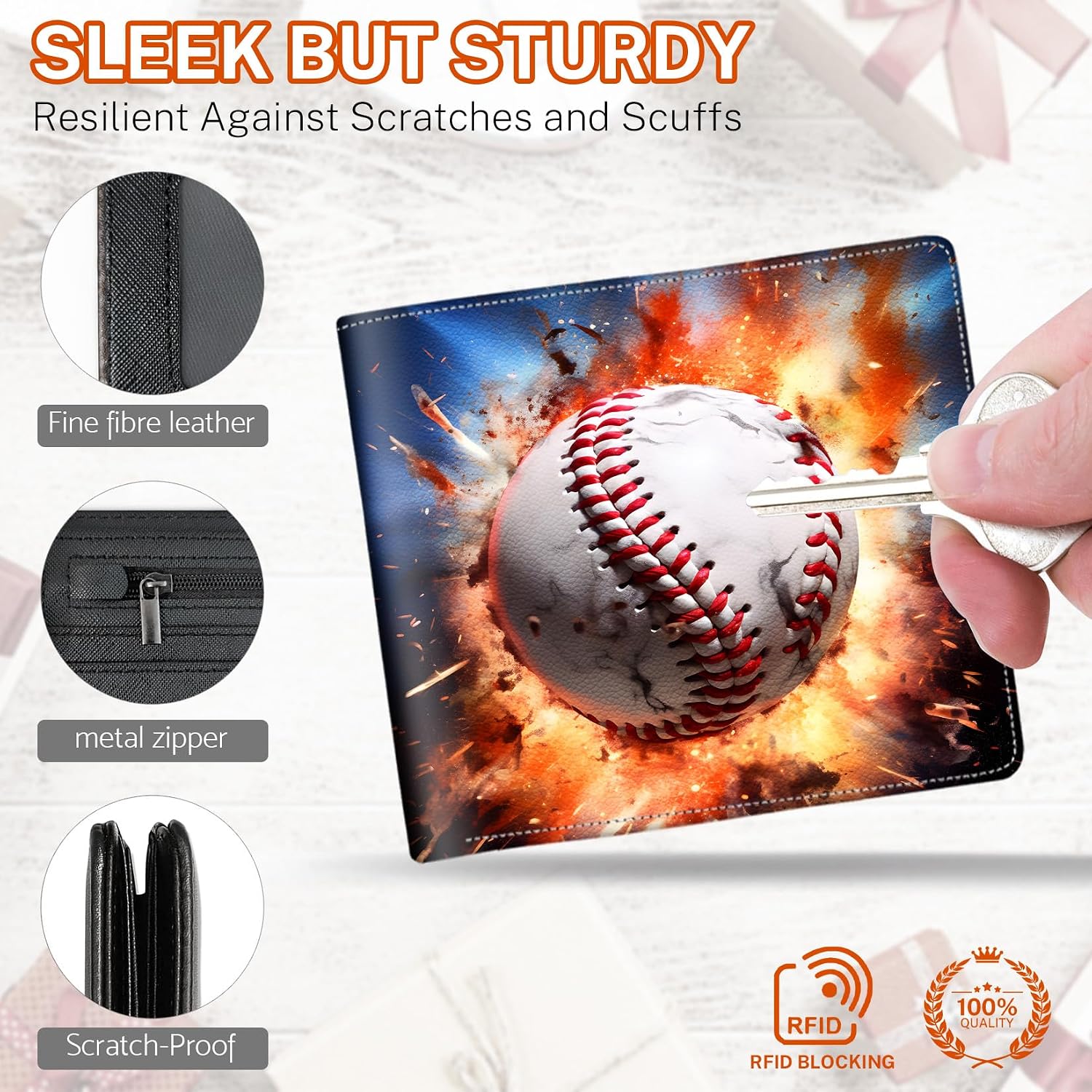 Boys Wallet for Kids, Teen Boy Baseball Wallets 9-12 8-10 8-12, Cool Novelty Leather Bifold Rfid Blocking Purse Coin Pocket Zipper Id Window for Children Men Male Youth Guys Birthday Gifts