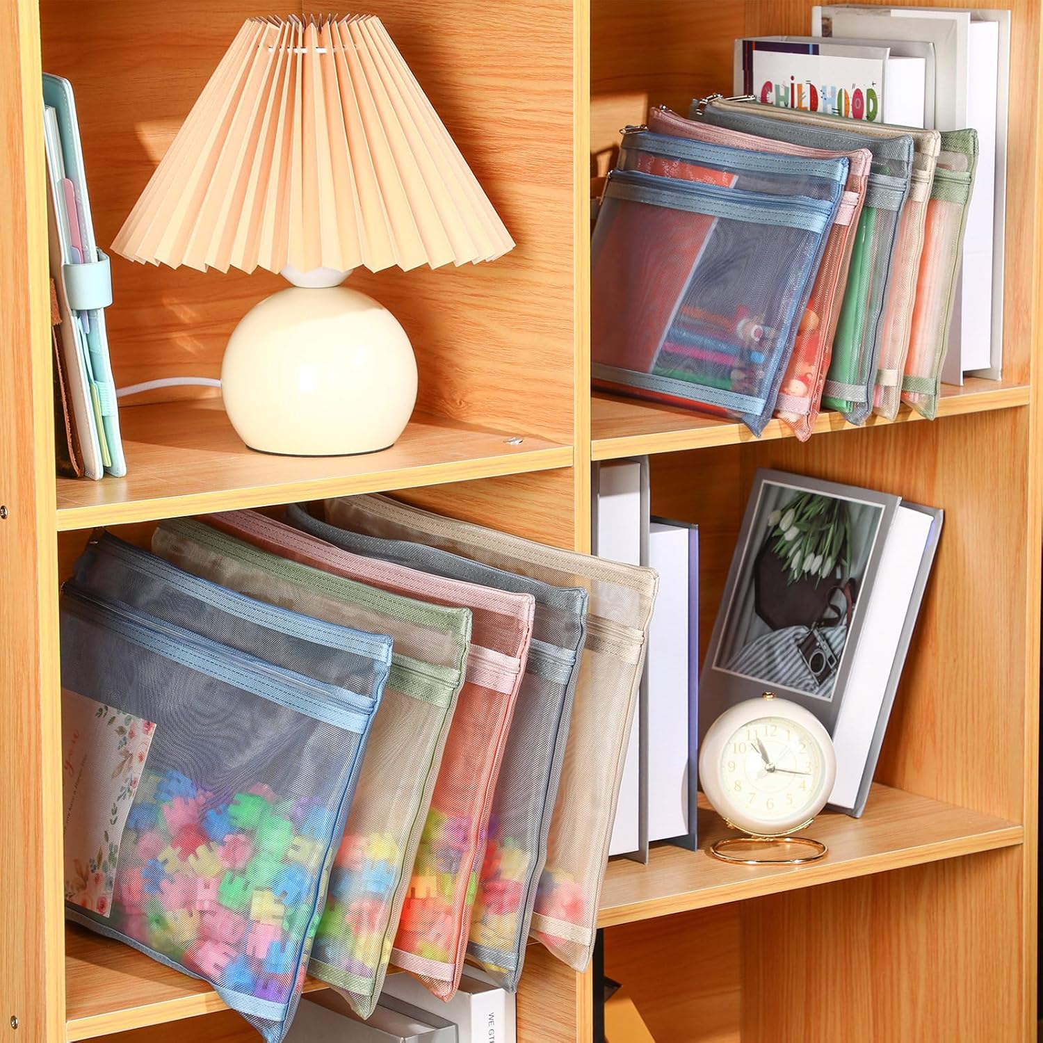 Marspark 20 Pack Mesh Zipper Pouch Bags, Double Layer Nylon Mesh Bags with Handle Storage & Organization A4 & A5 Zipper Pouches for Puzzle Board Game Storage Office Travel, 5 Colors - Image 6