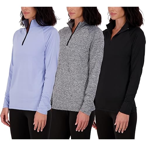 Real Essentials 3 Pack: Womens Dry-Fit Long Sleeve Quarter Zip & Full Zip Up Hoodie Workout Jacket (Available in Plus)