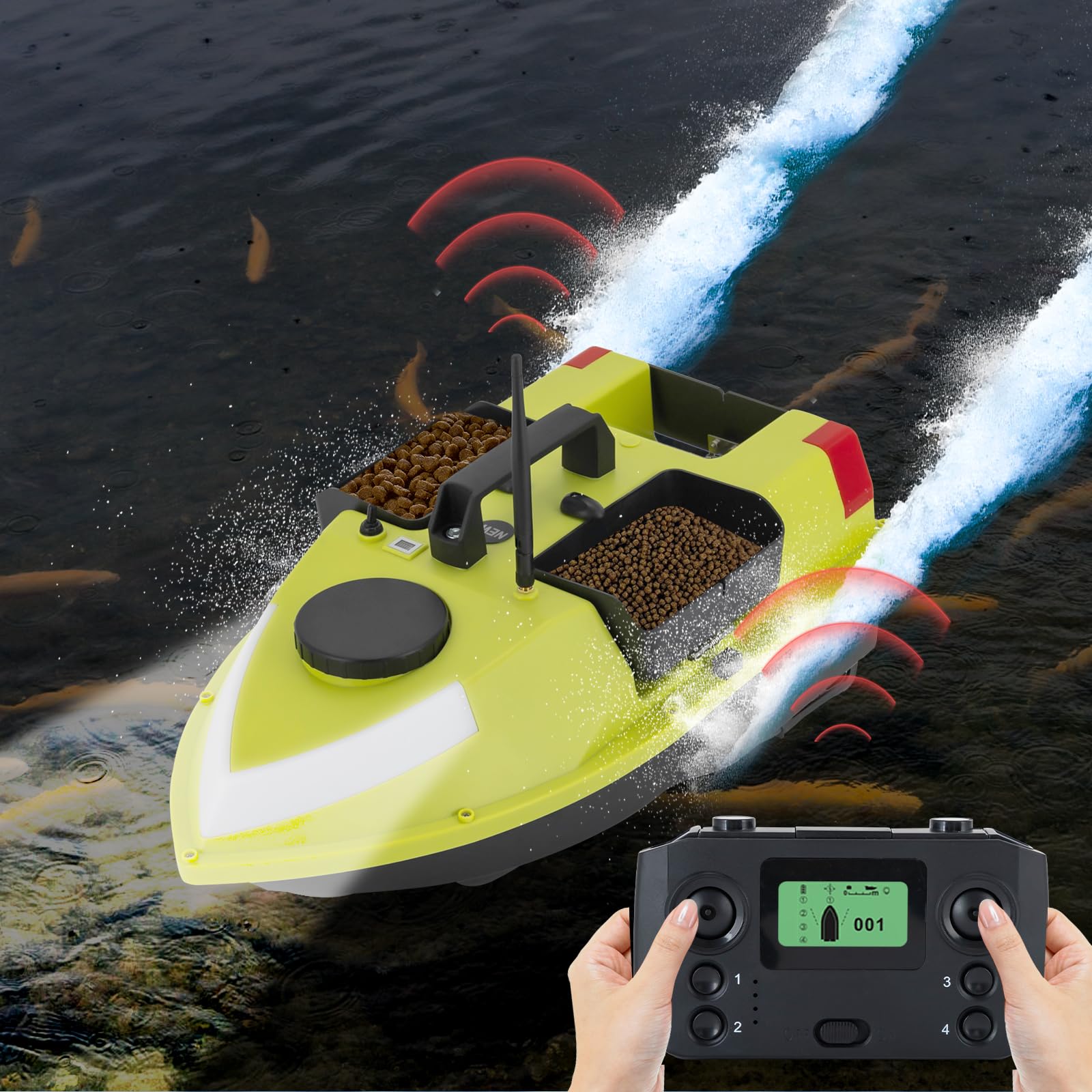 Esca GPS a doppia antenna, per pesca alla carpa, portata 500