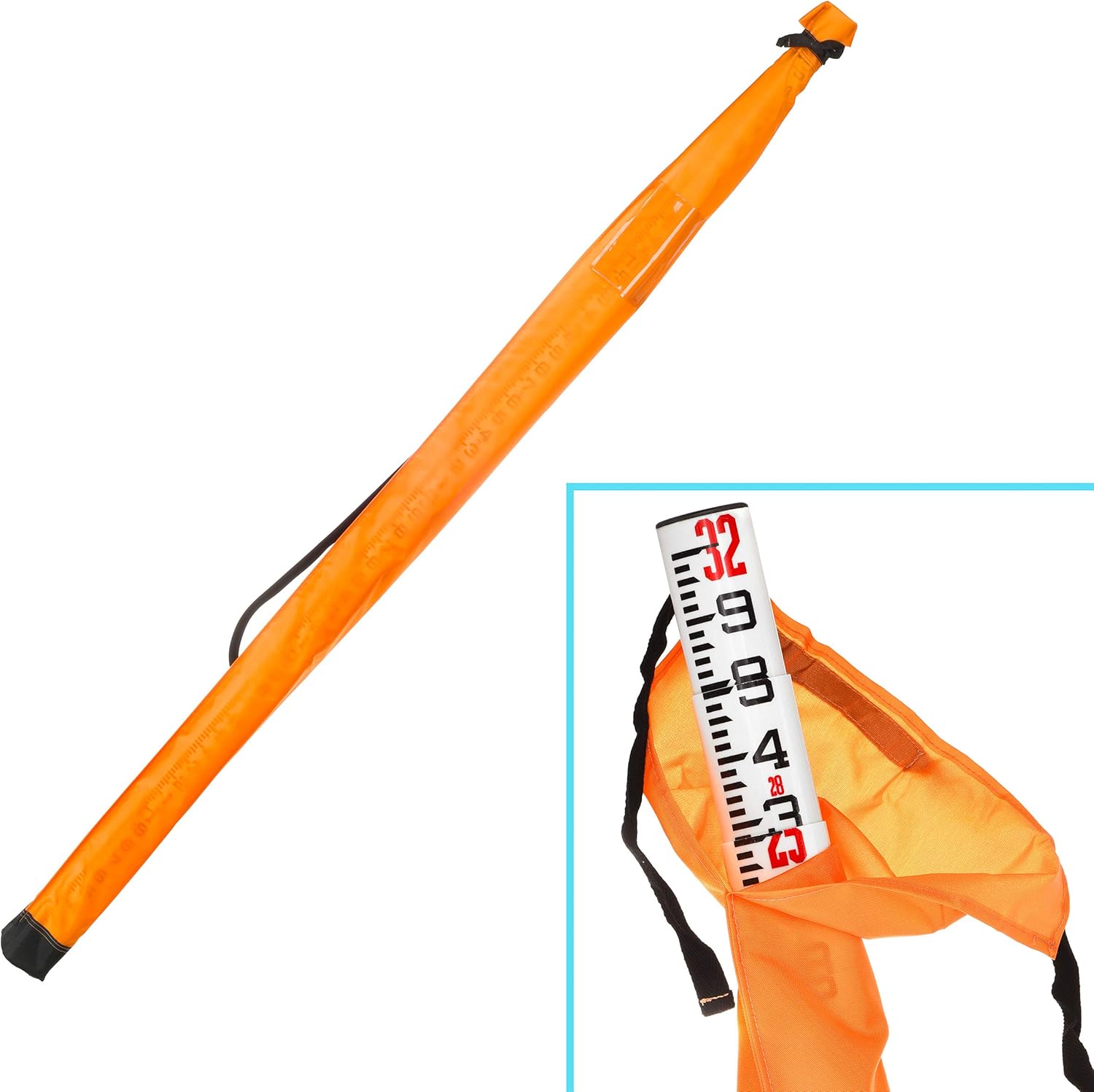 AdirPro 32-Foot Fiberglass Oval Leveling Rod with Foot Stabilizer - 10ths, 4 Section Telescopic with Carrying Case