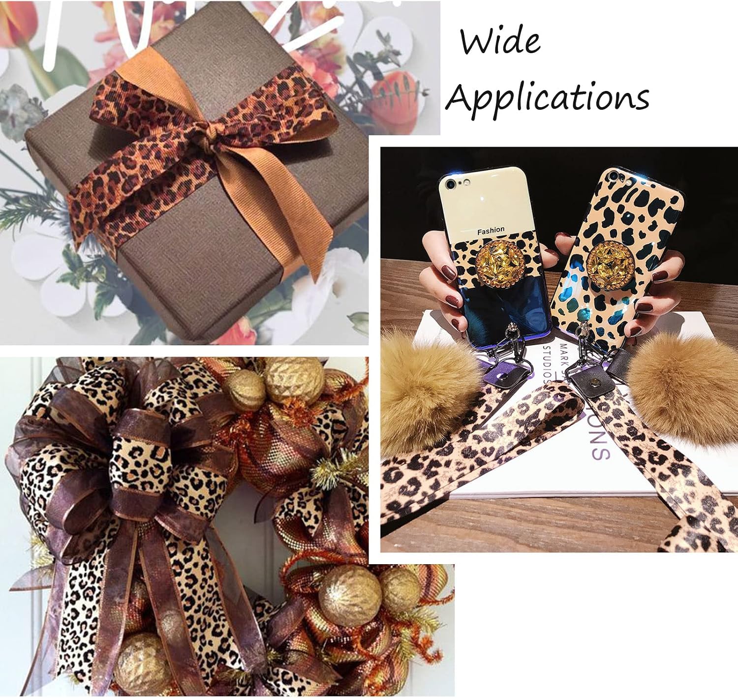 Craftdady 40 Yards Leopard Printed Grosgrain Ribbon 1 Inch Wild Animal Cheetah Polyester Fabric Ribbon 4 Color for Hair Bows Headbands Making and Craft Wrapping