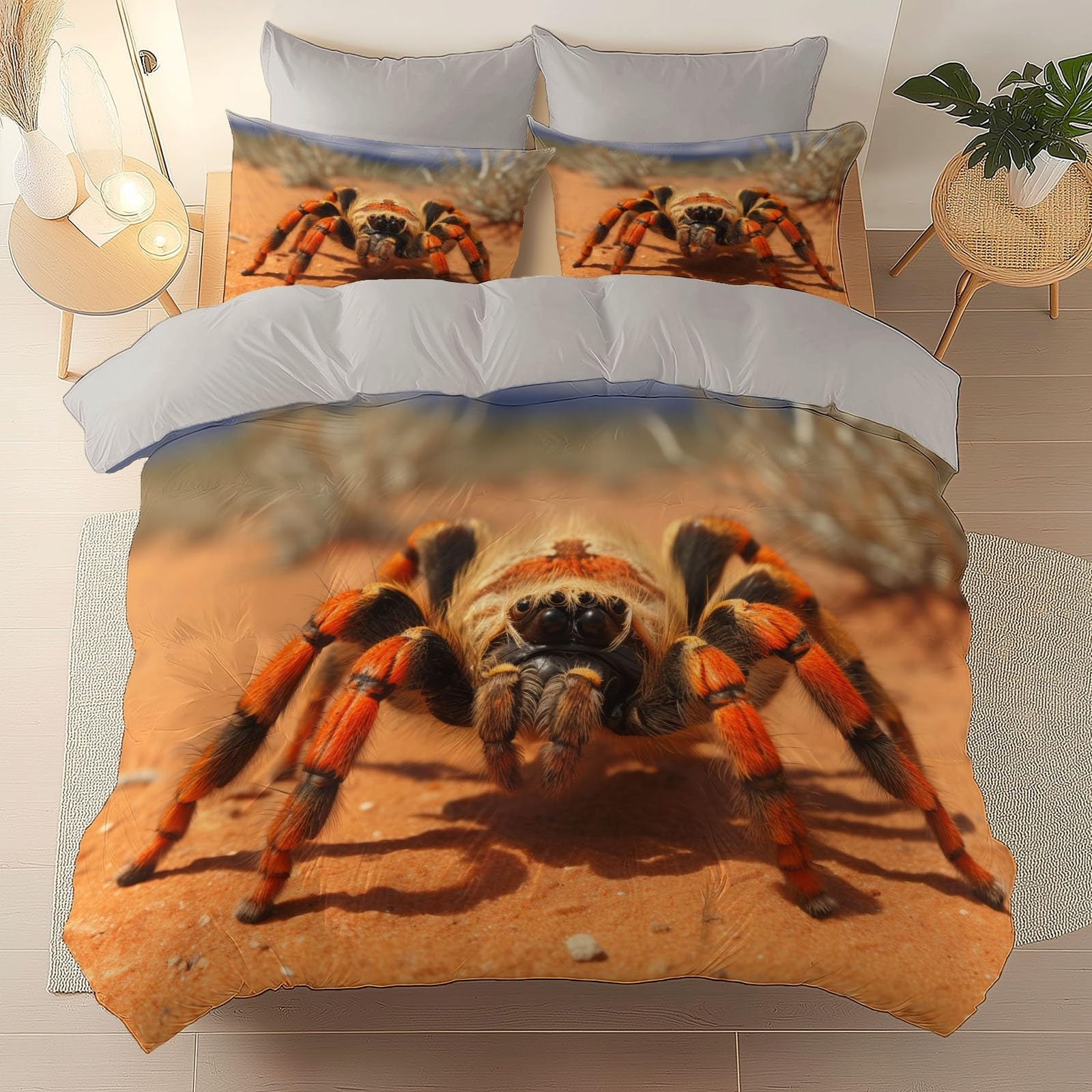 Set copripiumino Ragno, documentario sul deserto 3 pezzi,reversibile Bianco Parure Copri Piumone Sacco e 2 Federe con Stampa 200 x 200 cm