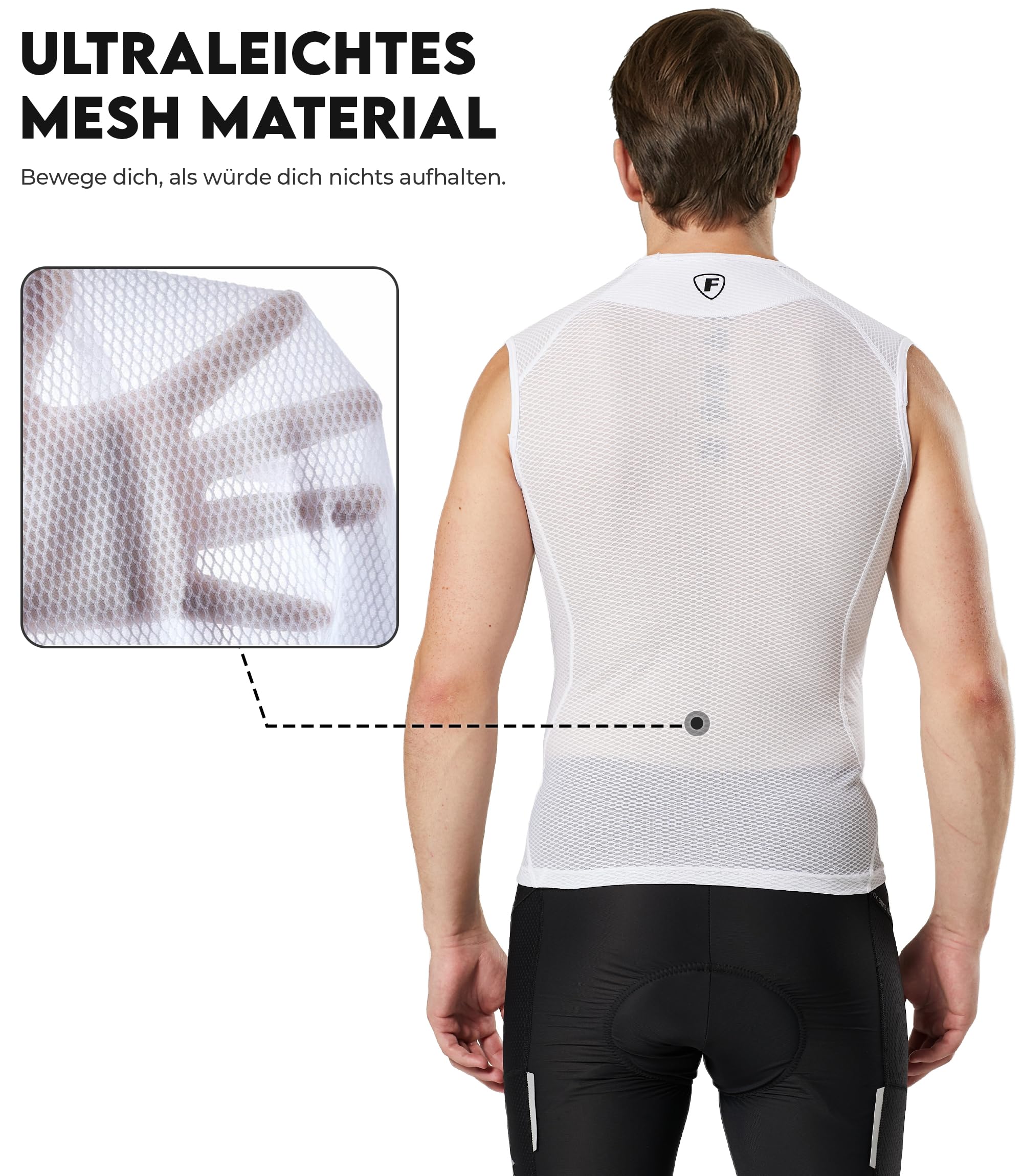 FDX Mesh Baselayer Herren Fahrrad - Ärmellos Rennrad Unterhemd Herren, Fahrrad Unterhemd aus ultraleichtem atmungsaktivem Mesh, schnelltrocknend, Unisex Radtrikot für Radfahren, Fitness