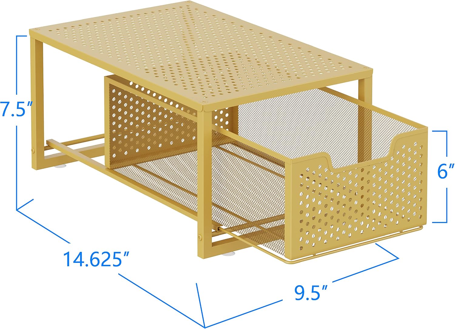 Simple Trending Under Sink Cabinet Organizer with Sliding Storage Drawer, Desktop Organizer for Kitchen Bathroom Office, Stackable, Golden Yellow