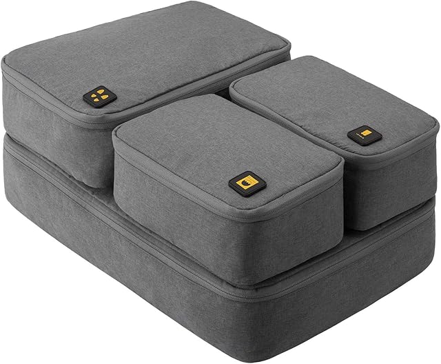 LEVEL8 Packing Cubes for Suitcases,4PCS Travel Organiser Set, Luggage Organiser for Travel and Home Storage,Compression Cubes for Travel Accessories,Grey