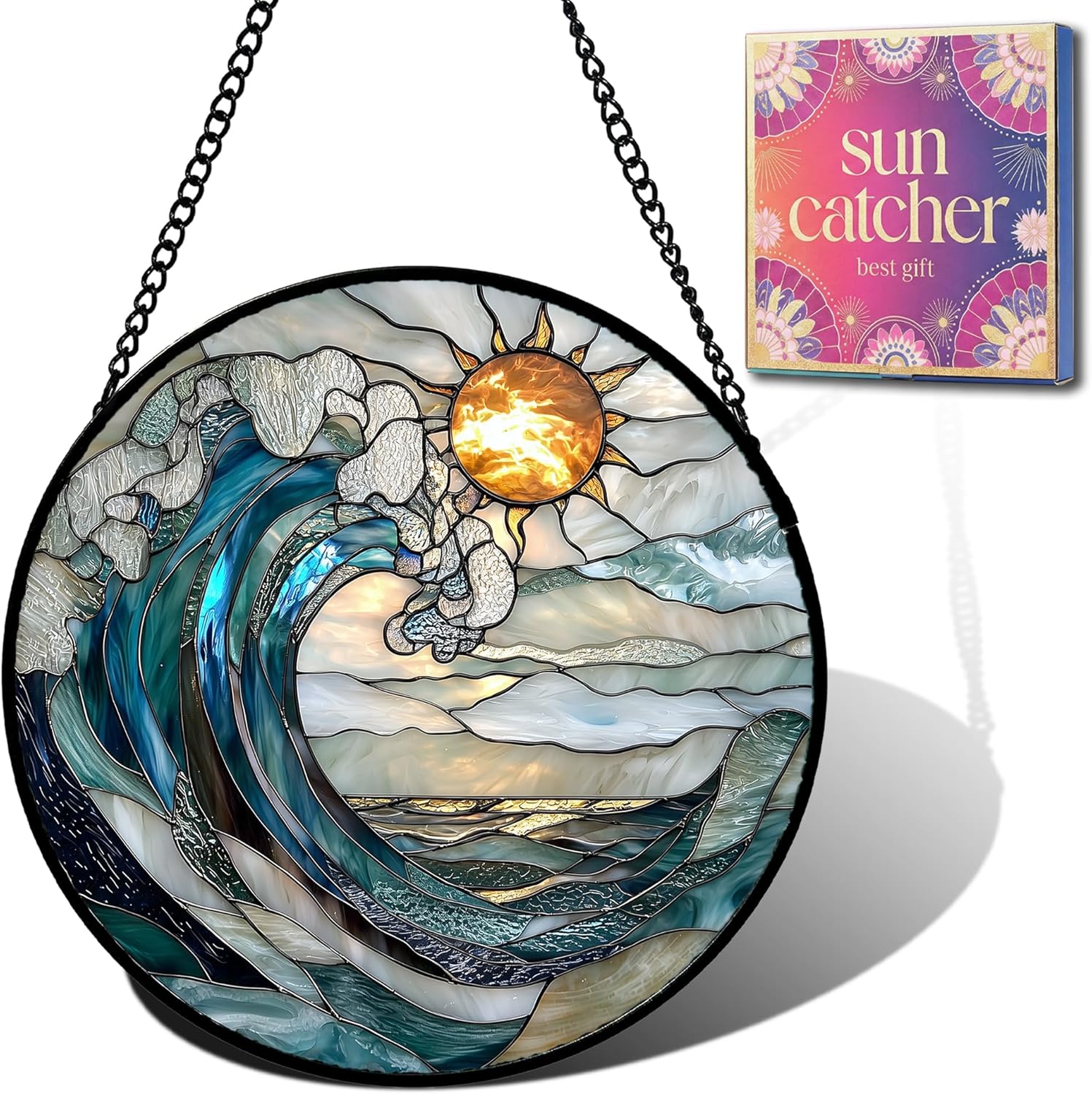 Christian Gifts for Women - Flower Cross Faux Stained Glass Window Hanging Sun Catcher for Acrylic Home Decor Mother's Day Christmas Easter Religion Gift for Mom Nana Men Grandma Wife Dad 7.8"