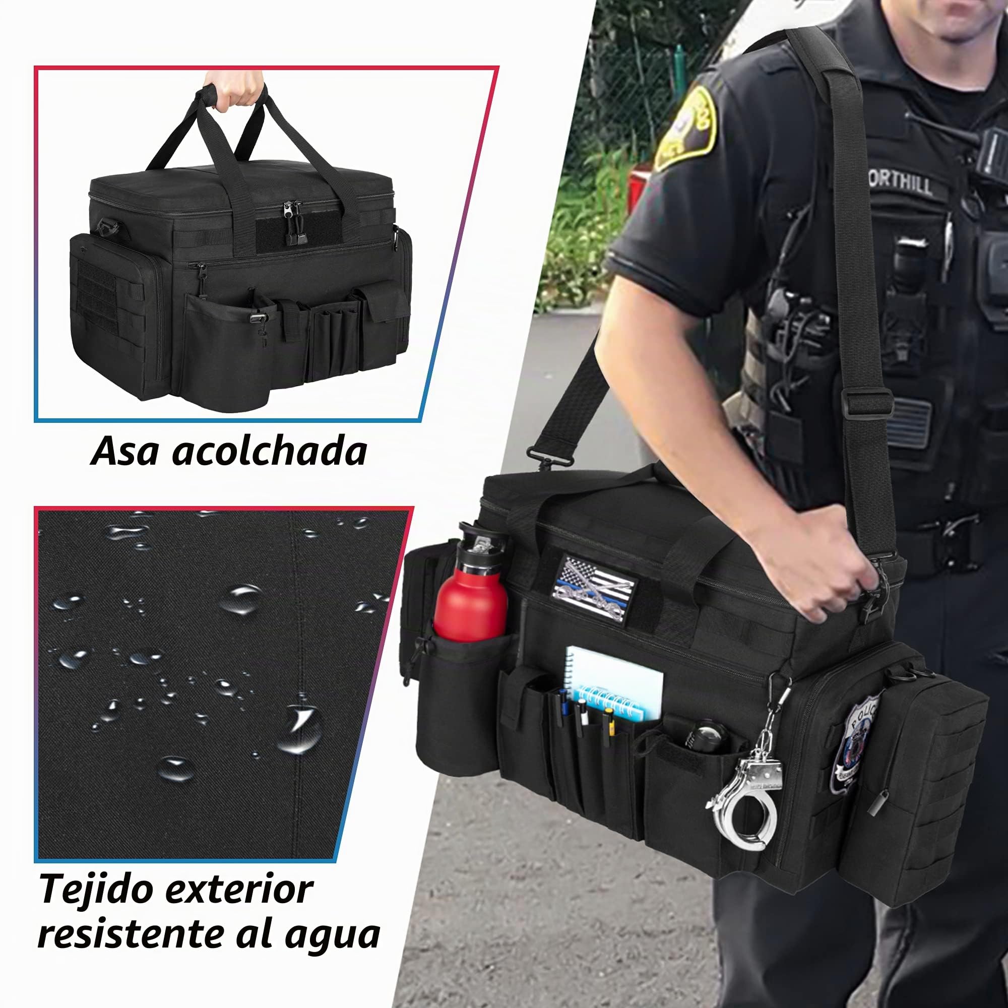 Trunab - Bolsa de policía para guardar bolsa táctica molle, bolsa de patrulla, organizador de asiento delantero de coche, bolsa de viaje militar con correa de mano, compartimento para portátil de 15,6