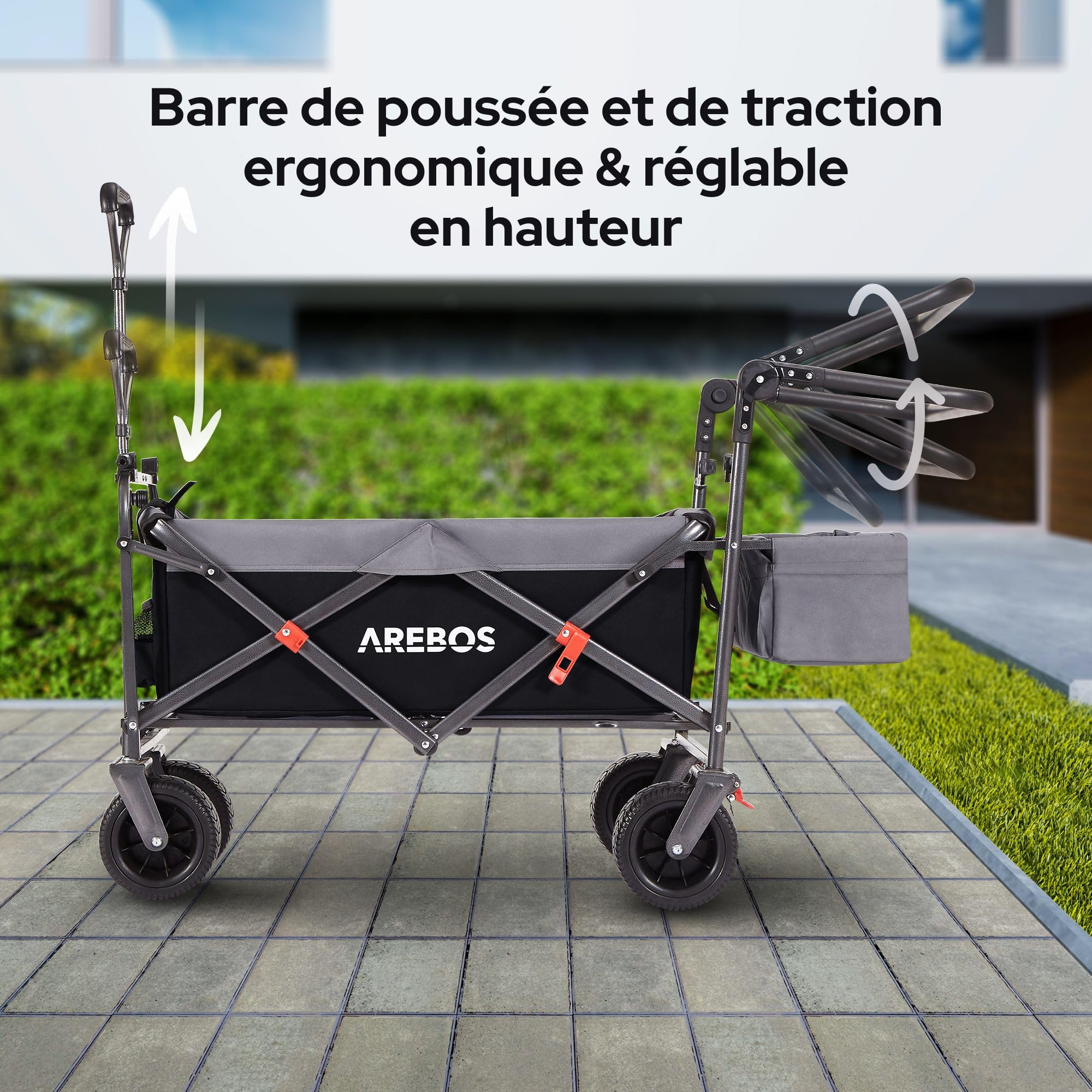 Arebos Chariot de Transport Pliable avec Toit | Chariot de Luxe | Chariot de Transport | Pliable | Chariot à Main de Luxe | Chariot à Outils | Sac XXL | capacité de Charge de 100 kg | Noir