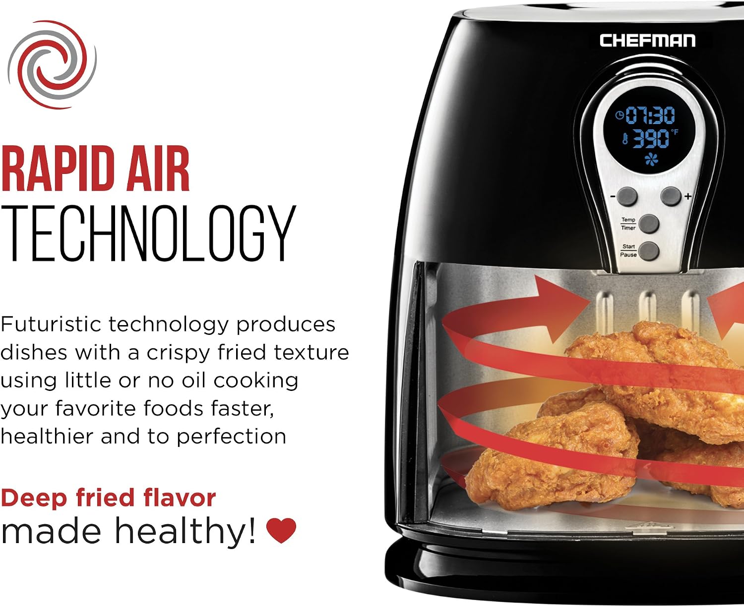 Chefman 2.5 Liter/2.6 Quart Air Fryer with Digital Display Adjustable Temperature Control for The Perfect Result in Frying a Variety of Foods, BPA Free, Cool-to-Touch Exterior
