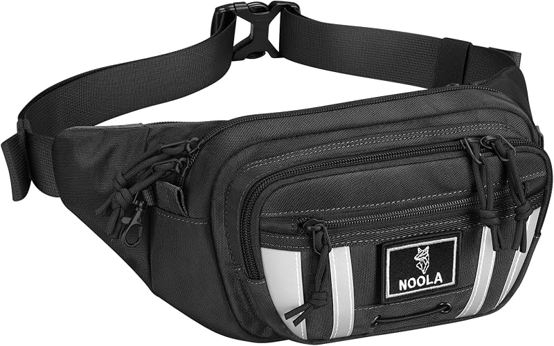 Large Fanny Pack for Men Women, 4-Pocket Crossbody Waist Bag with RFID Blocking & Adjustable Strap, Hip Pack for Travel Cycling Hiking (Black)