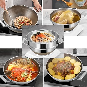 Titanium Hammered Wok with Double Handles, 2026 New Frying Pans Nonstick, Non-Stick Wok, Scratch-Resistant Non Stick Titanium Pans for Cooking,With lid,14.17in