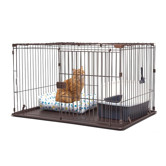 Iris Ohyama Parque para Perros con Puerta y Cerradura, H66cm, Marrón, Techo, Jaula Gatos, Vallas, Corralito