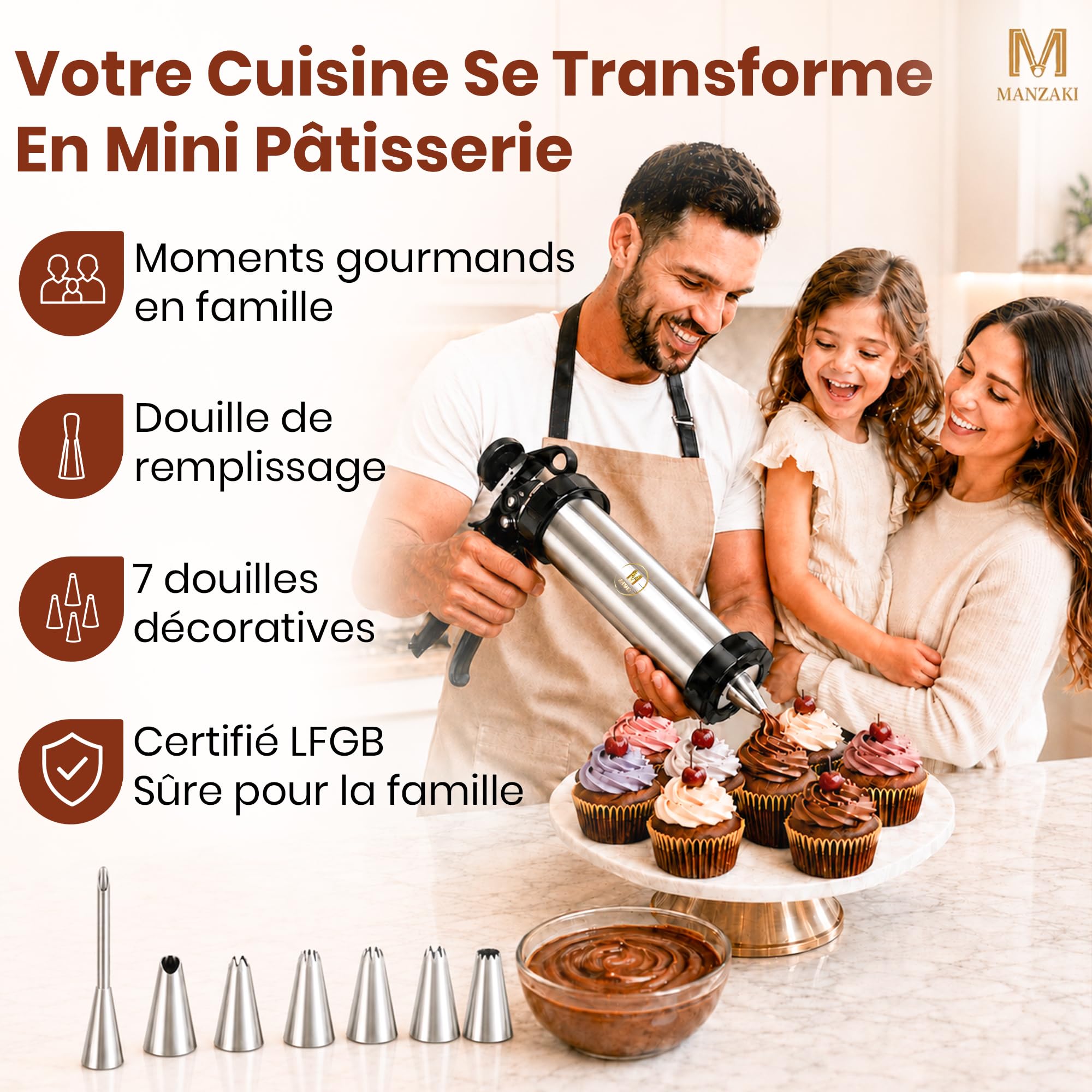 Machine à Churros Inox — Churros & Chichi Croustillants en Quelques Minutes — Appareil avec Poche à Douille Pro 41 cm — Presse à Biscuits Tunisiens — Sans BPA Certifié LFGB — 9 Disques 7 Douilles