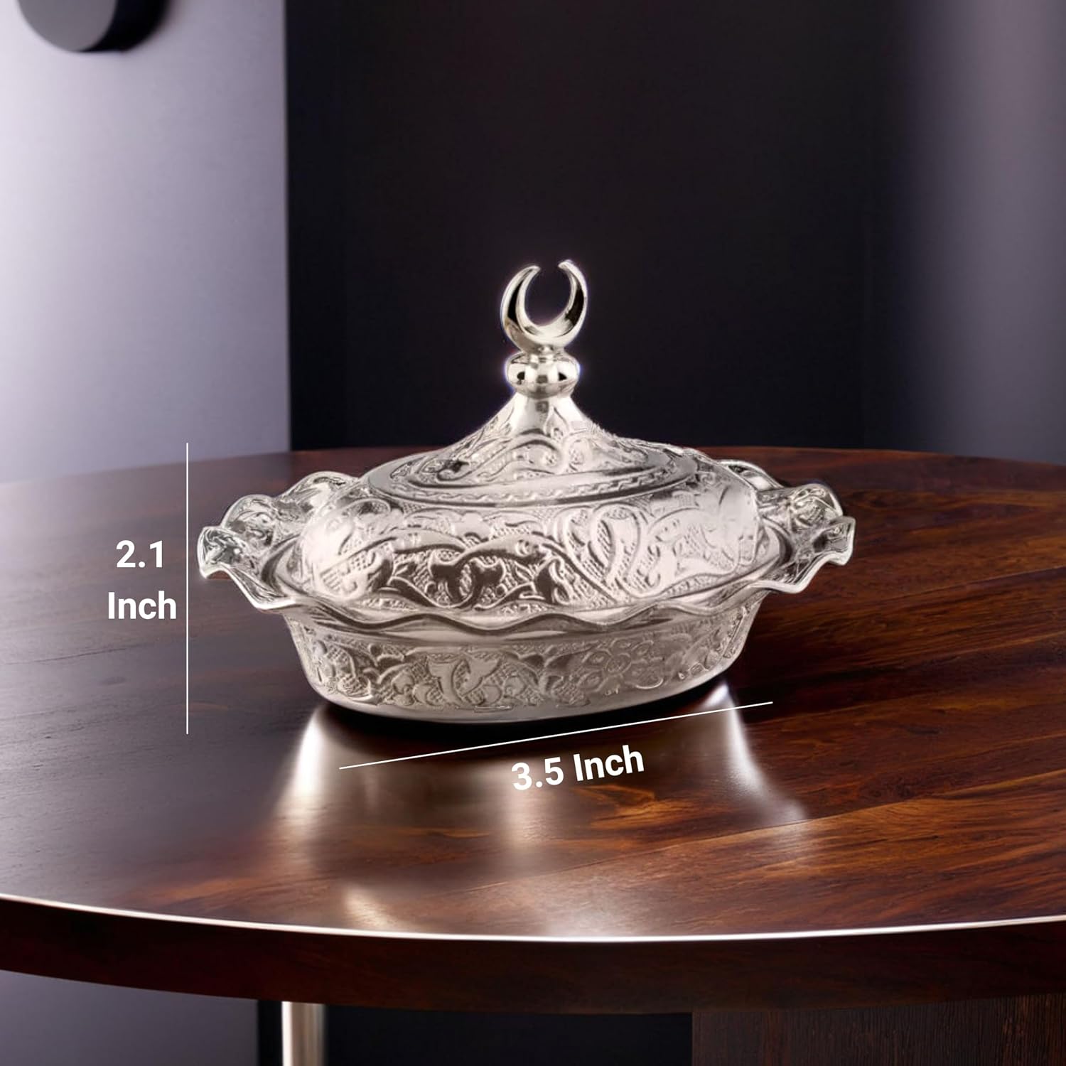 Nickel Oval Sugar Bowl with Lid for Home, Kitchen and Wedding Party, Delight and Chocolate Serving, Stylish Design for Cube and Powder Sugar - Nickel