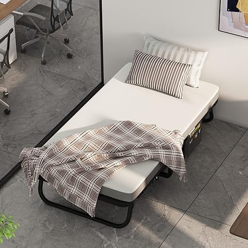 Miniatura 8 de Folding Bed with Mattress - Portable Foldable Roll Away Adults Bed for Guest, 5-Inch Thick Luxurious Memory Foam, Space Saving Fold Up Bed with Dust