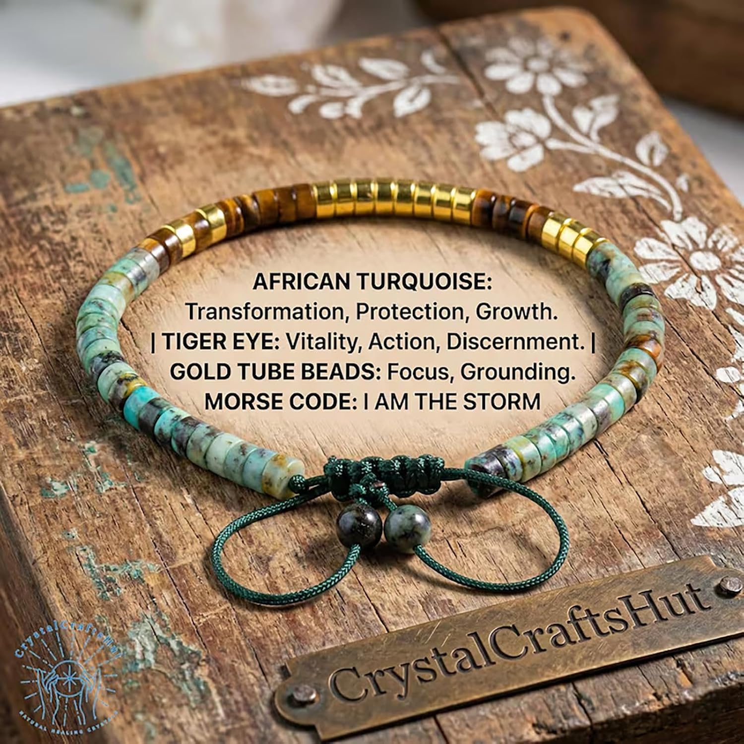 Morse Code Bracelet For Women, I Am The Storm Turquoise Tiger Eye Natural Stone Beaded Adjustable Hidden Information Jewelry Gift image 3
