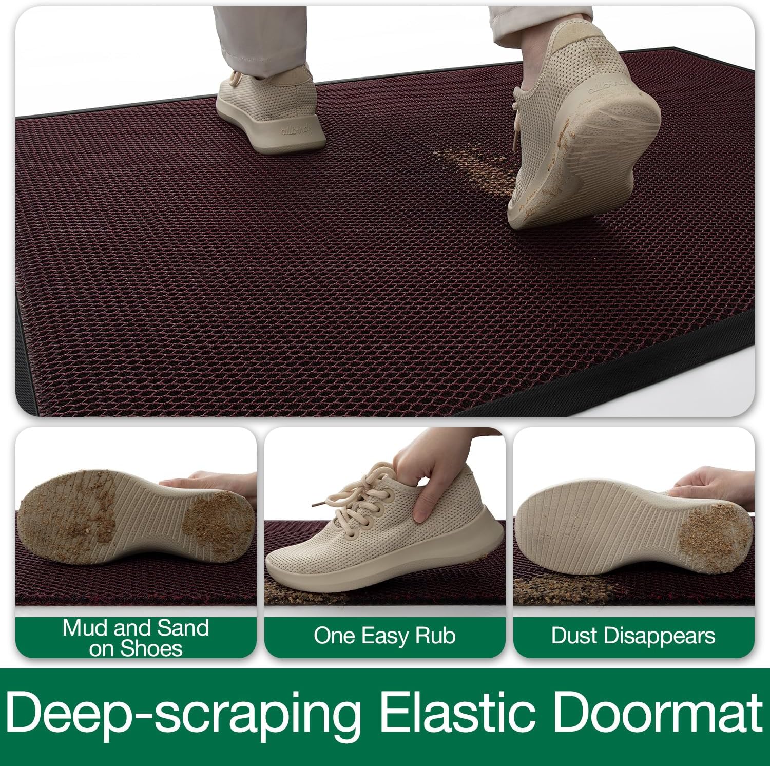 LUMI Half Circle Front Door Mat for Outside Entrance 24''x36'', Heavy-Duty Dirt-Trapping Doormat with Durable Non-Slip Rubber Backing, Stain & Fade-Resistant Entry Mats, Red