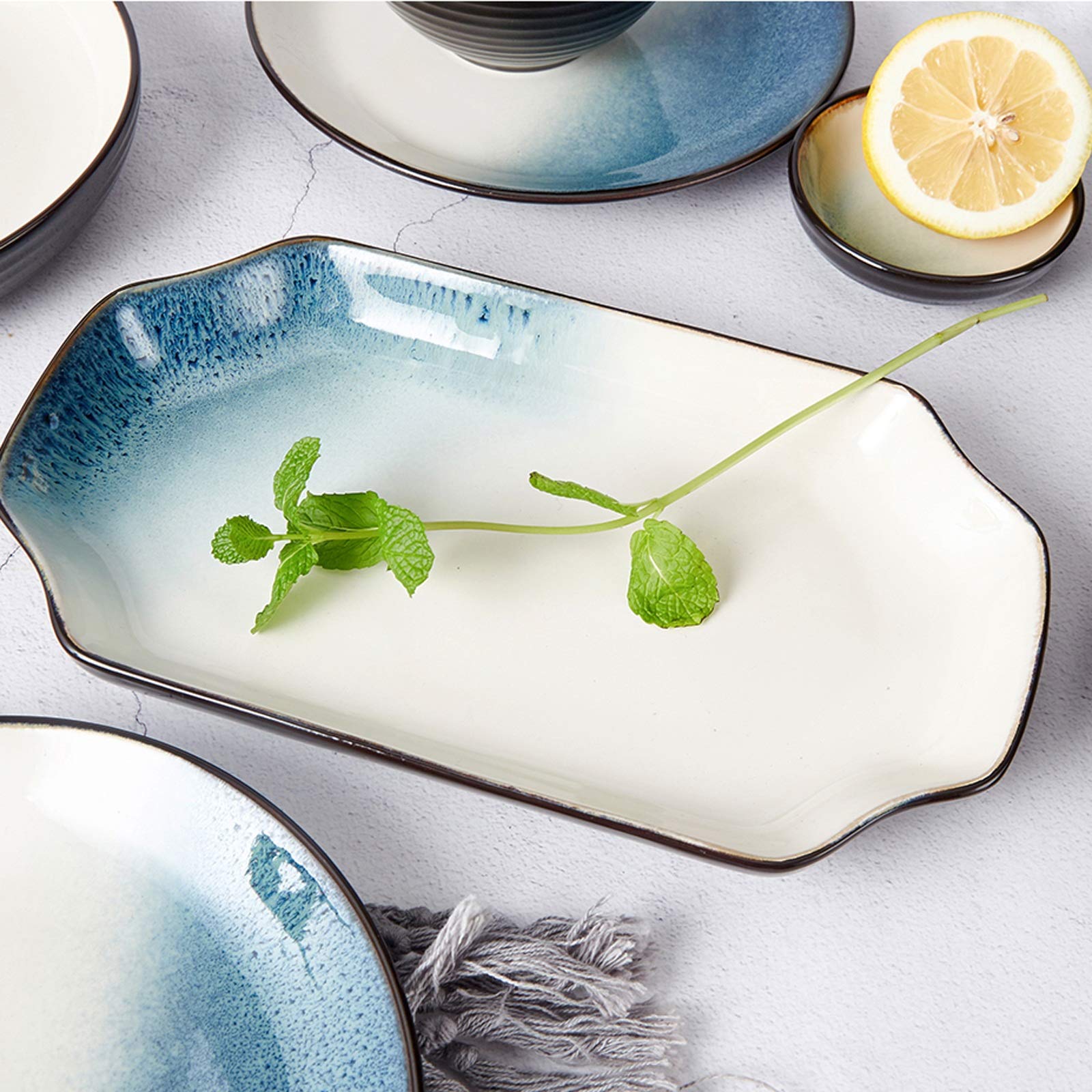 Talerz obiadowy Talerz obiadowy Naczynia Zestaw obiadowy - 28-częściowy zestaw talerzy i misek ceramicznych na 6 osób, eleganckie zestawy talerzy obiadowych, talerze obiadowe nadające się do mikrofaló